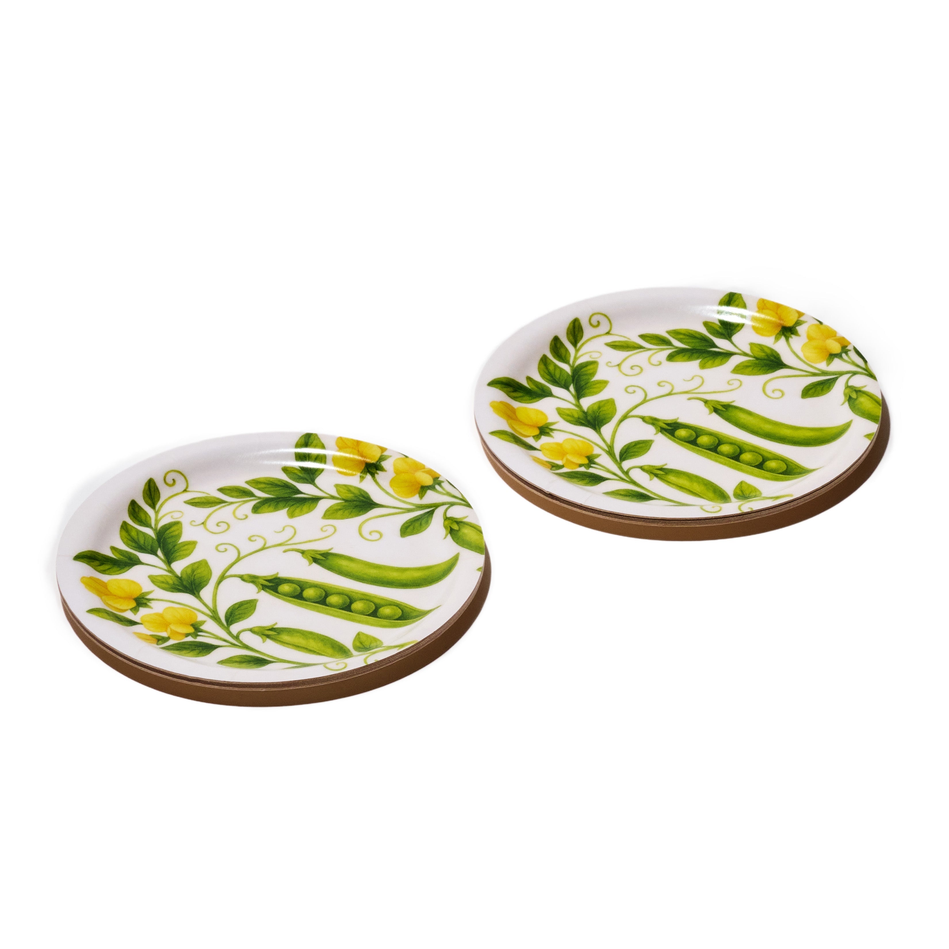 Pea Blossoms Decorative Birchwood Tray - Mini Round - Set of 2