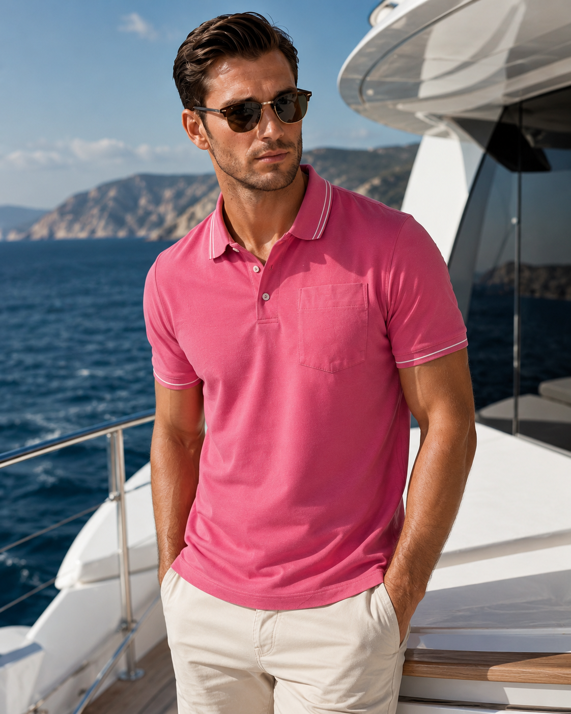 Pocket Polo Shirt - Pink  - Men