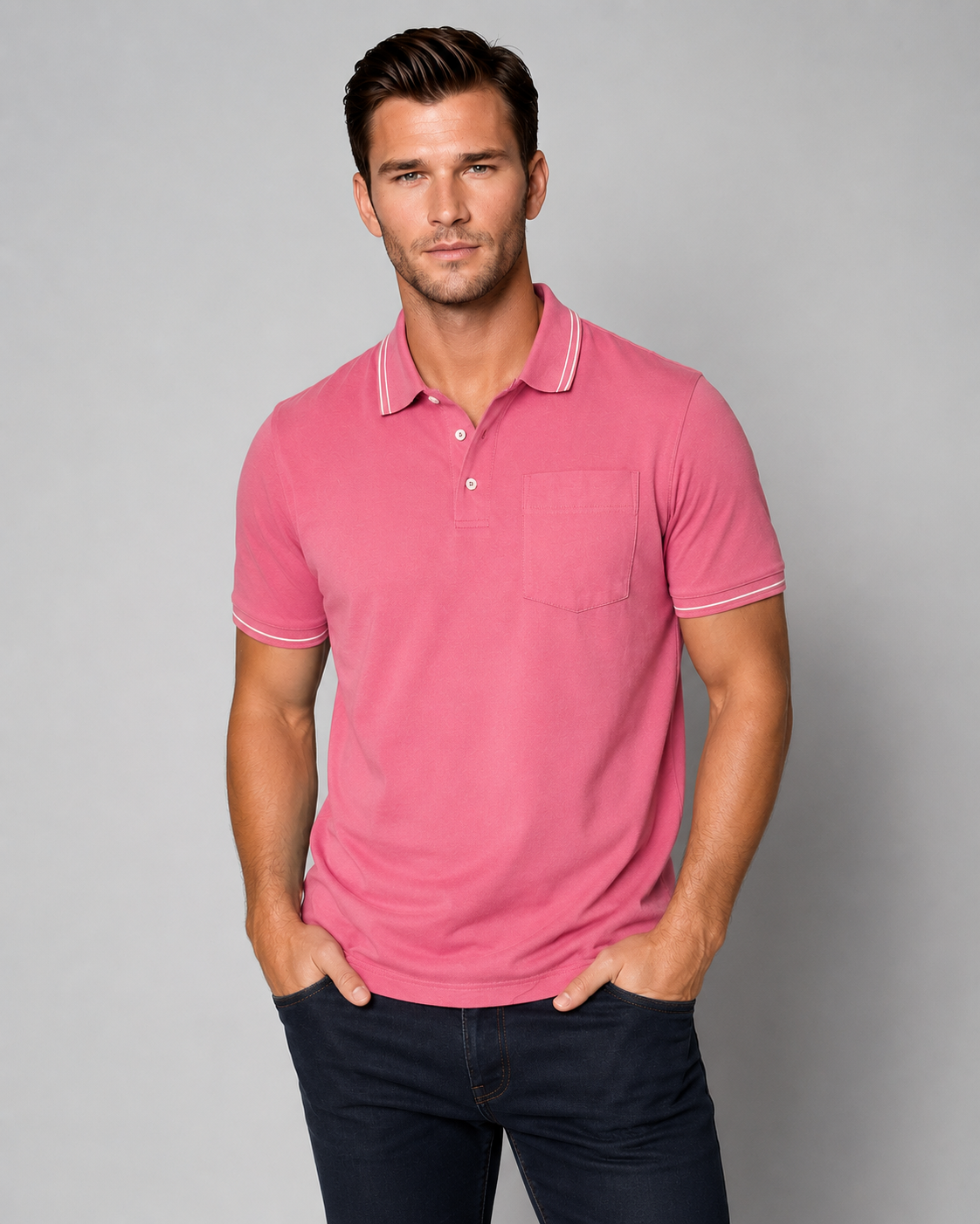 Pocket Polo Shirt - Pink  - Men