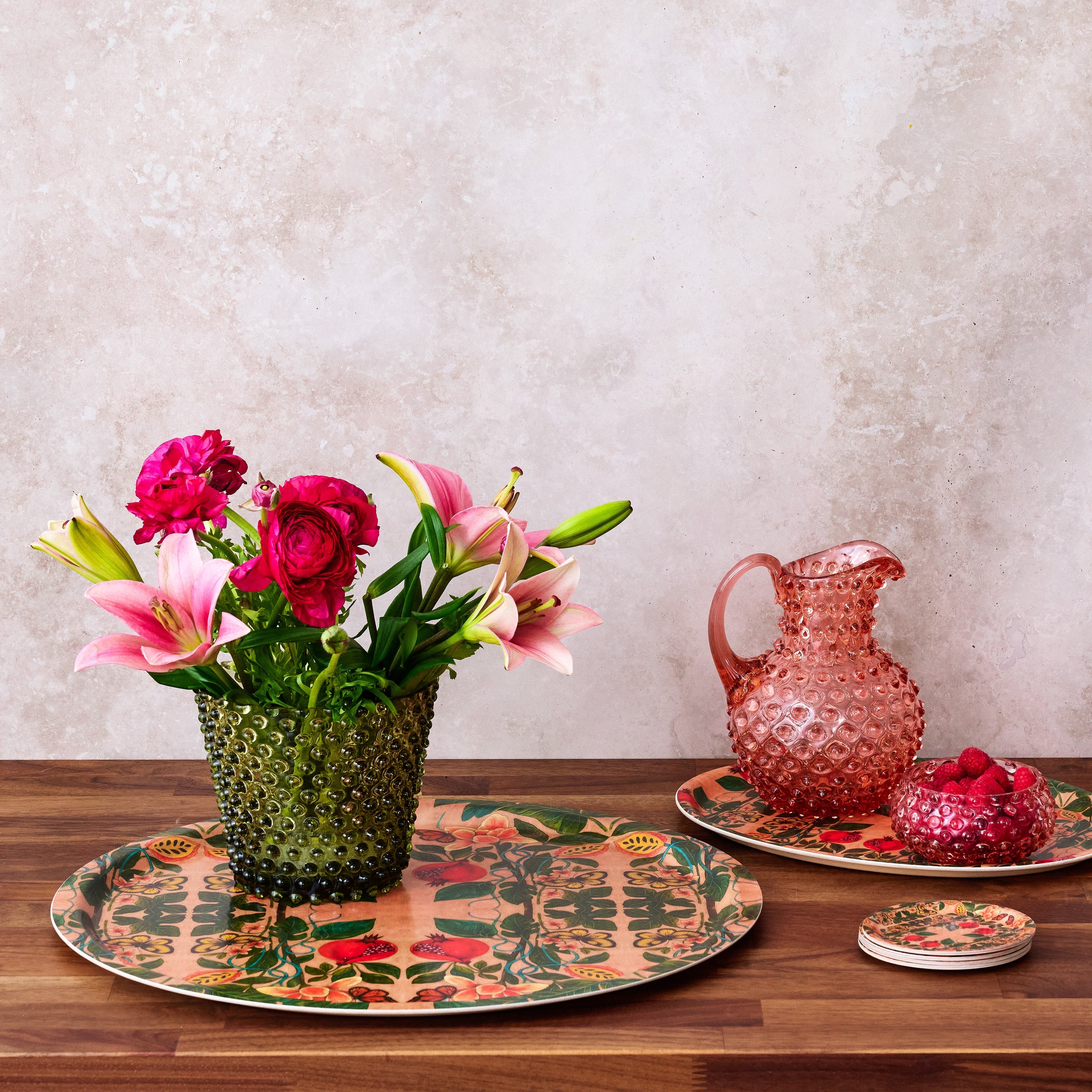 Pomegranate Migration Birchwood Decorative Tray - Round - Large