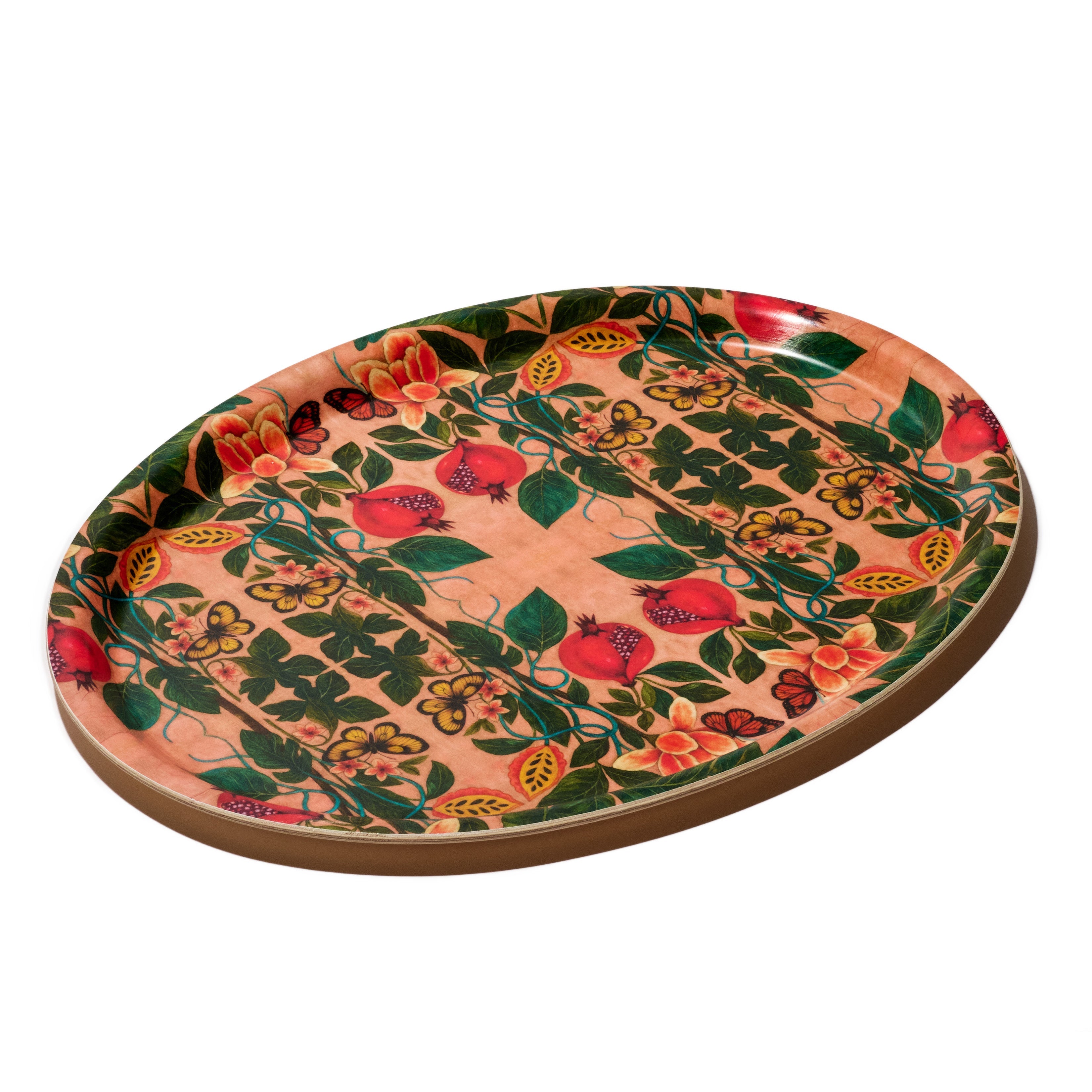 Pomegranate Migration Birchwood Decorative Tray - Oval