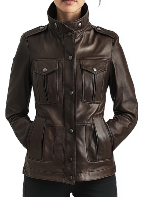 Poppy Leather Brown Jacket - Women's Leather Jacket Brown