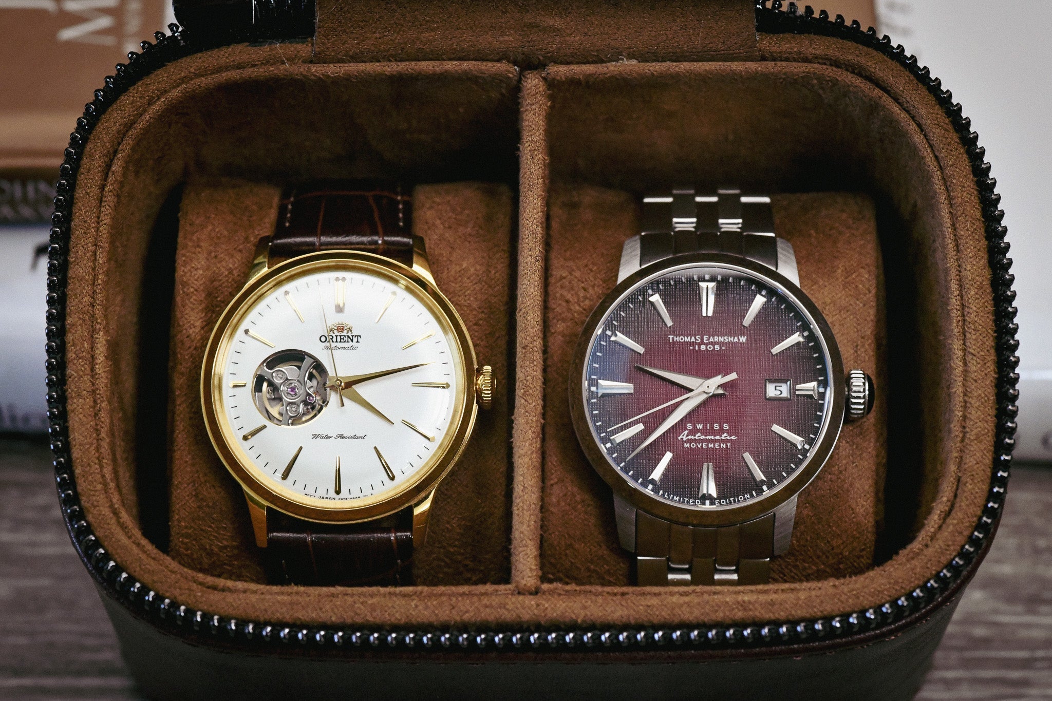 Watch and Jewelry Travel Case -  Coffee Brown Leather