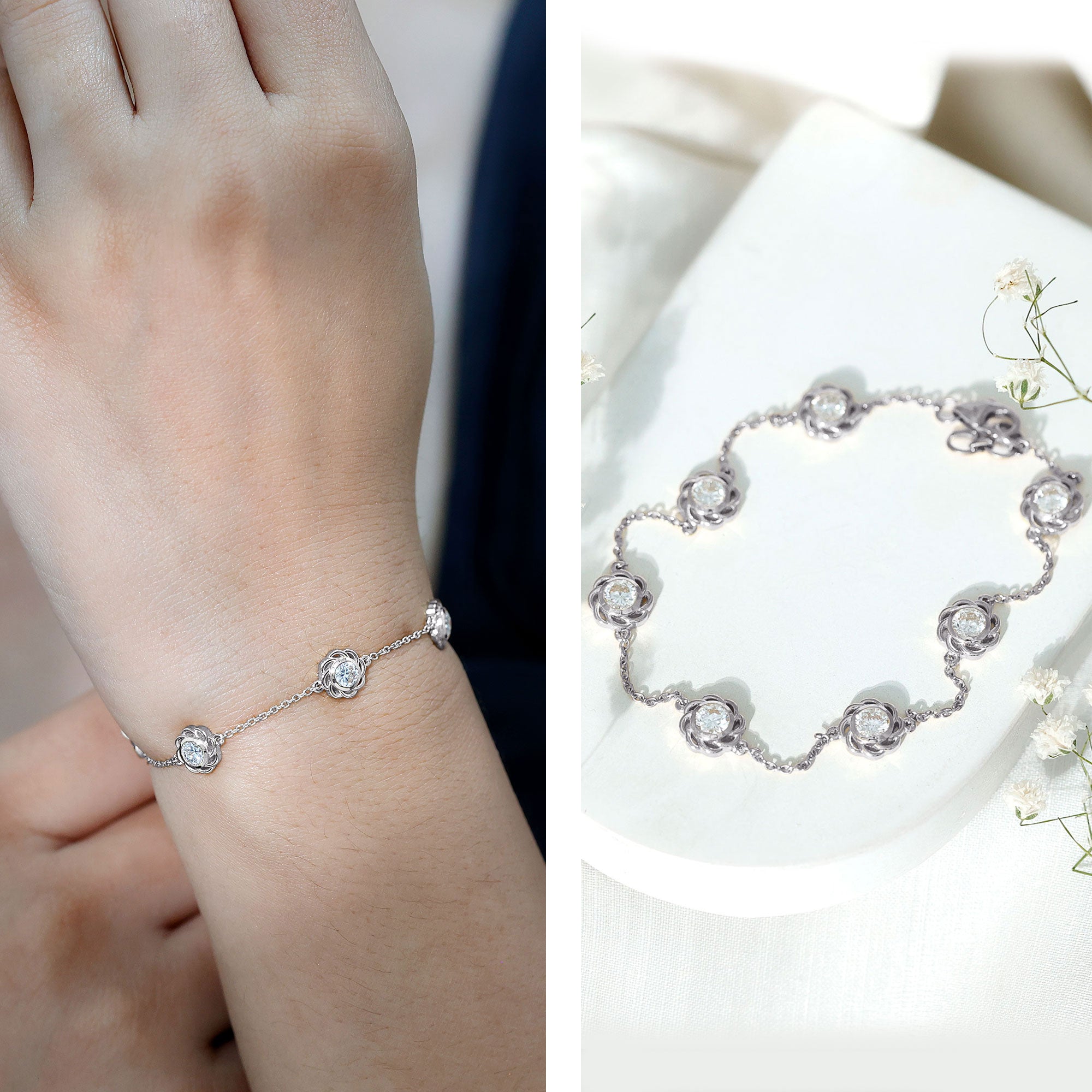Lab Grown Diamond Station Chain Bracelet