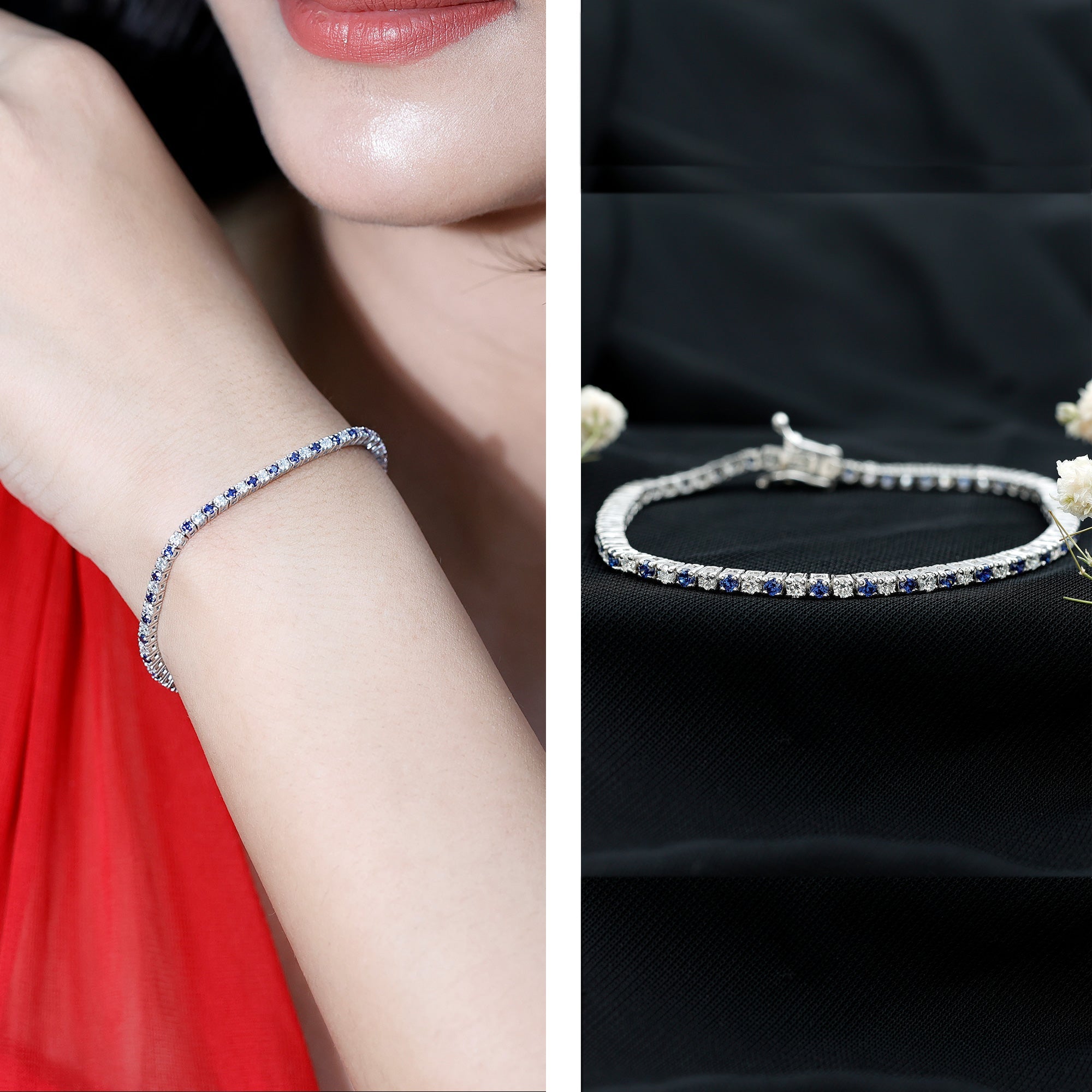 Certified Lab Grown Diamond and Sapphire Wedding Tennis Bracelet