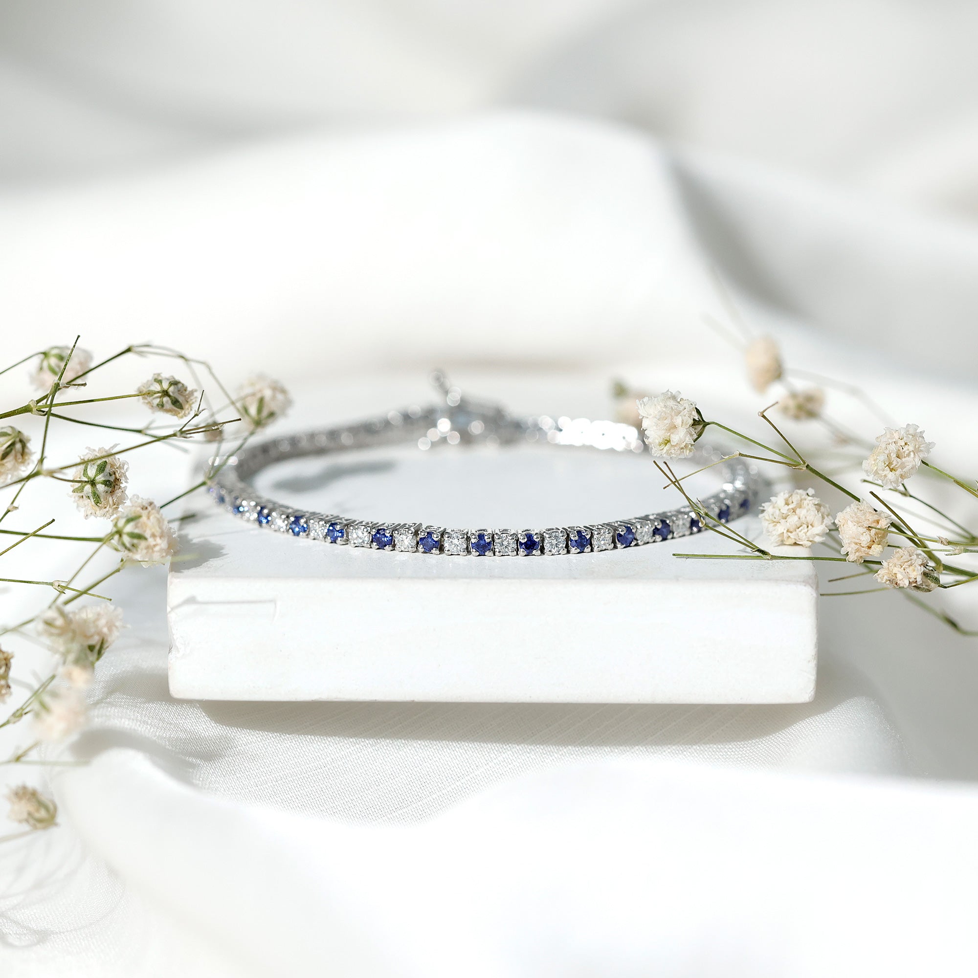 Certified Lab Grown Diamond and Sapphire Wedding Tennis Bracelet