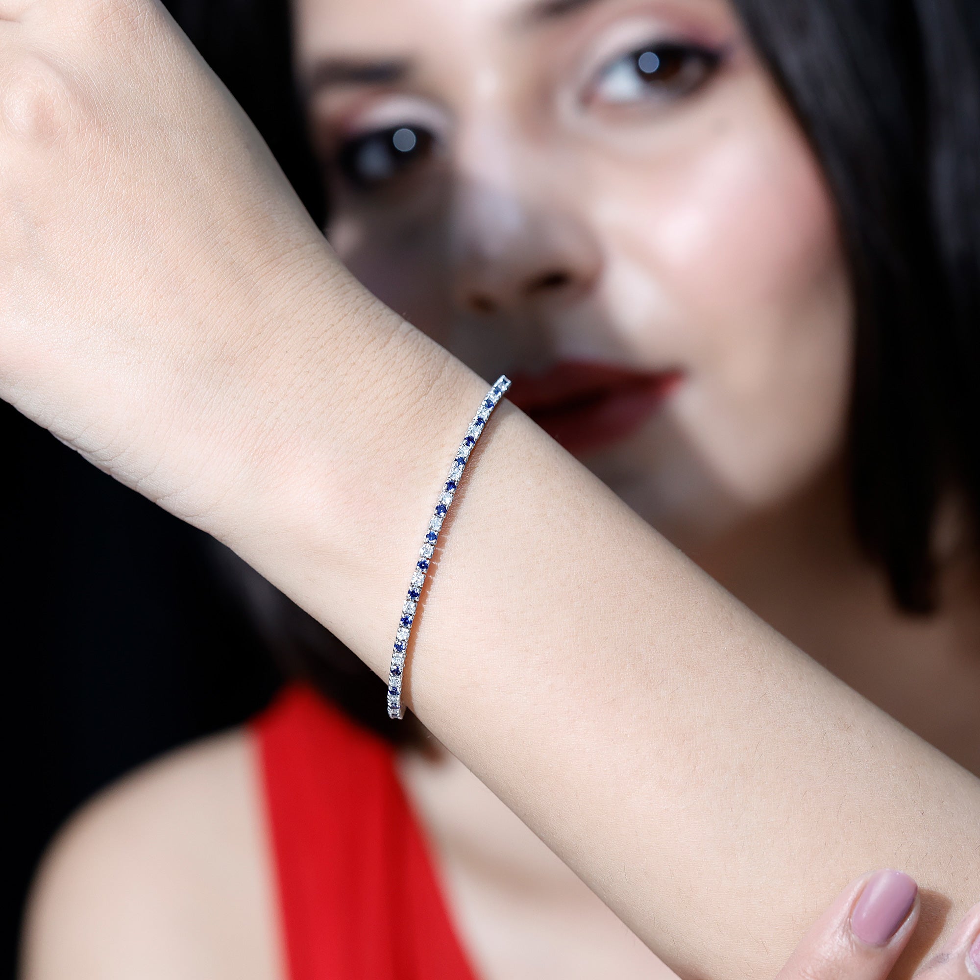 Certified Lab Grown Diamond and Sapphire Wedding Tennis Bracelet