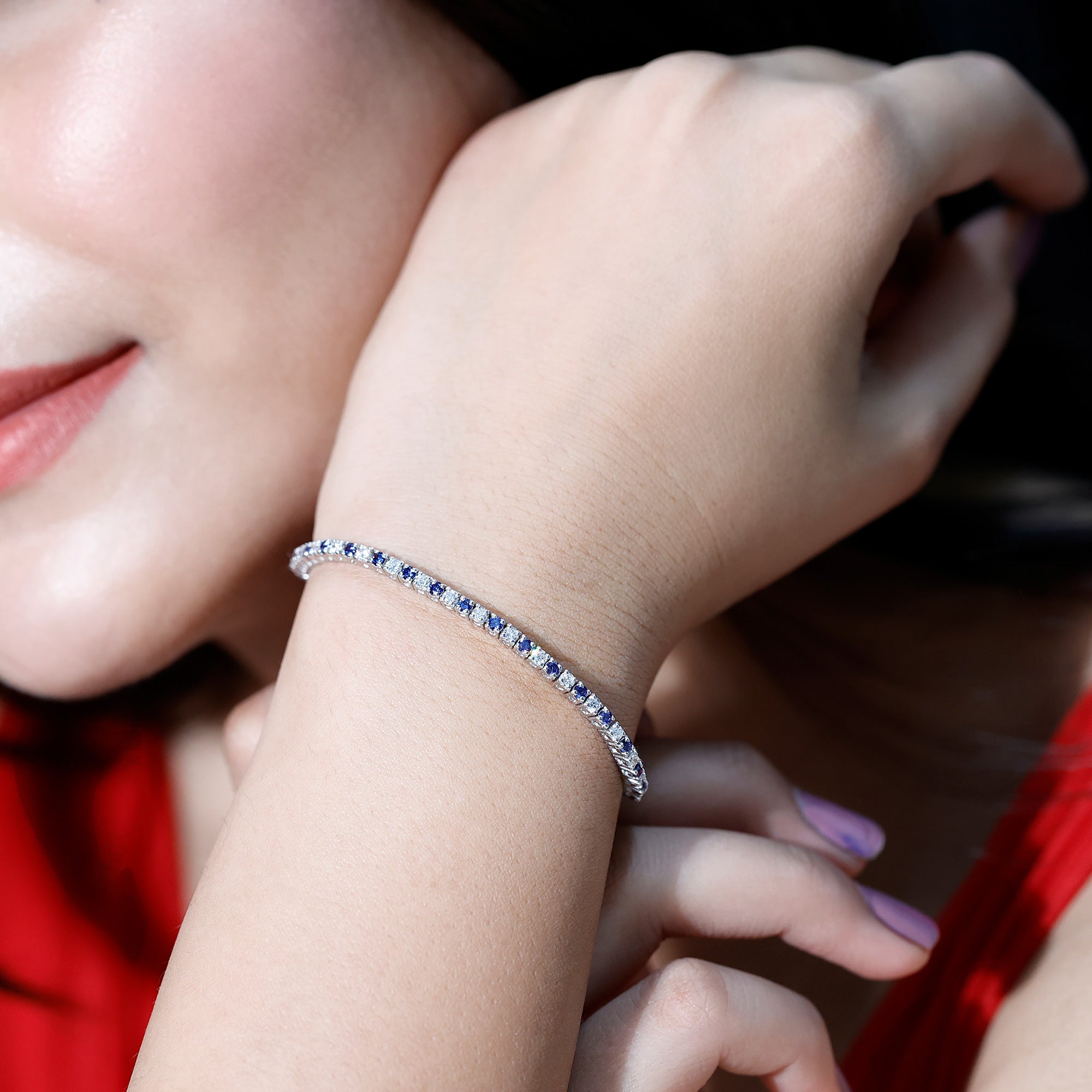 Certified Lab Grown Diamond and Sapphire Wedding Tennis Bracelet