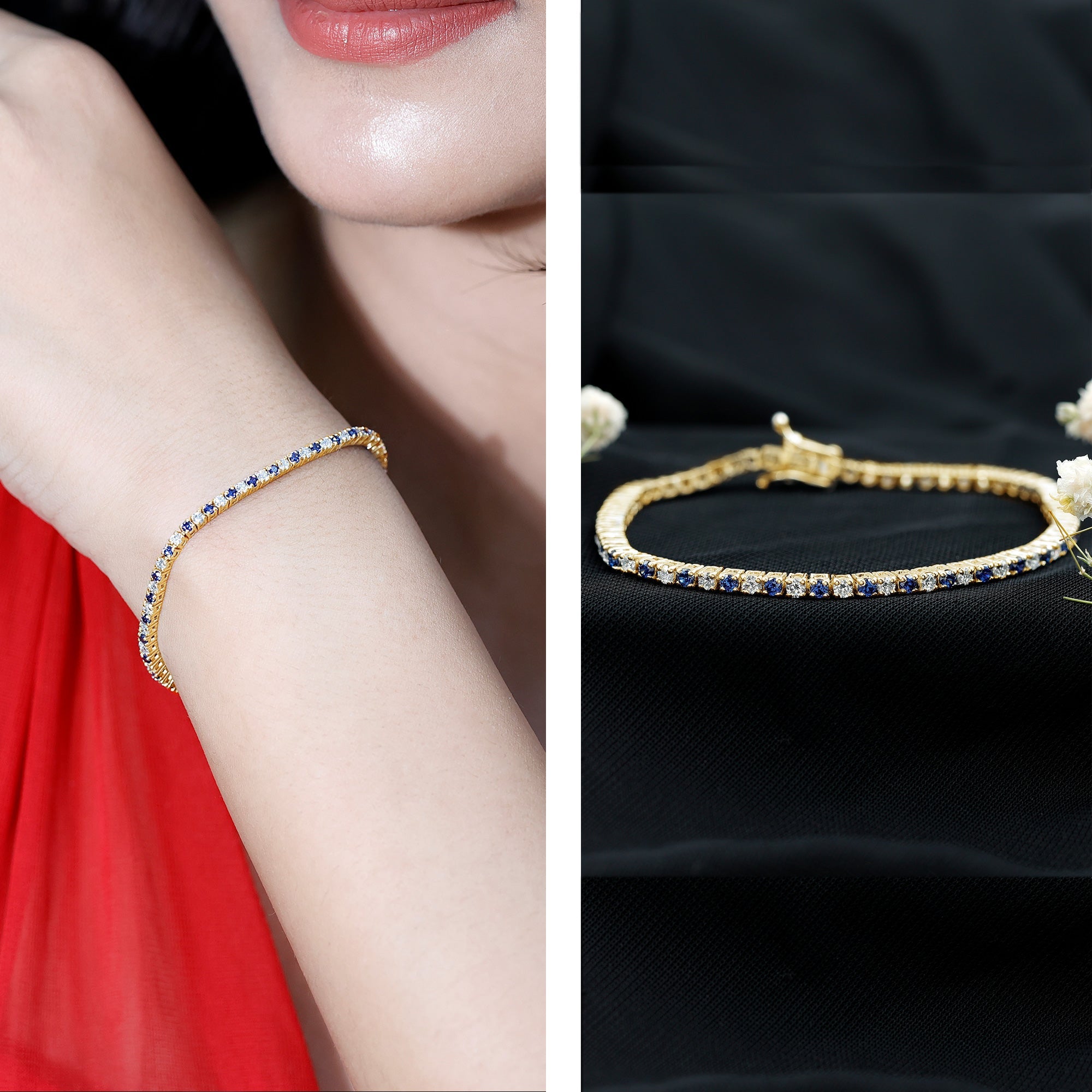 Certified Lab Grown Diamond and Sapphire Wedding Tennis Bracelet