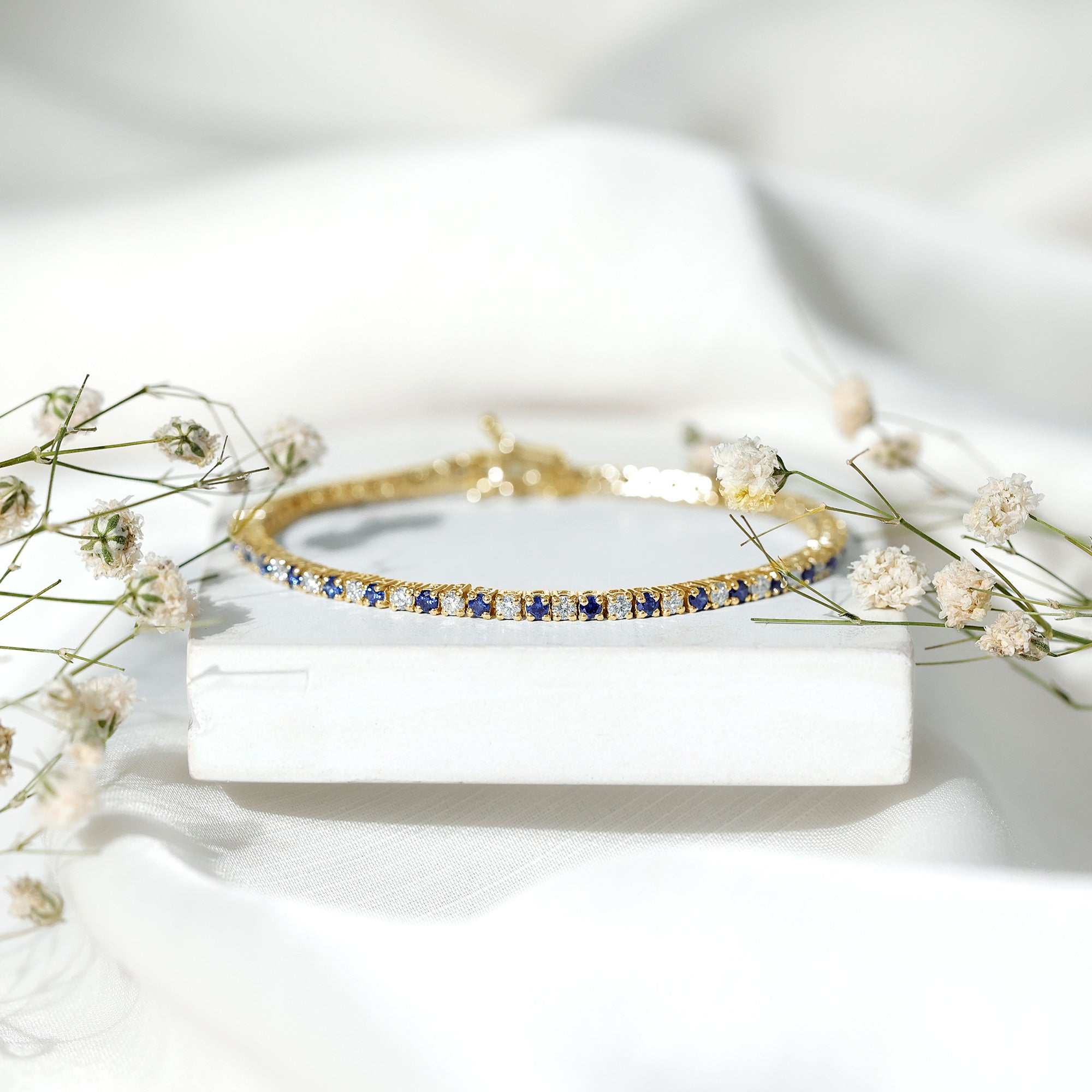Certified Lab Grown Diamond and Sapphire Wedding Tennis Bracelet