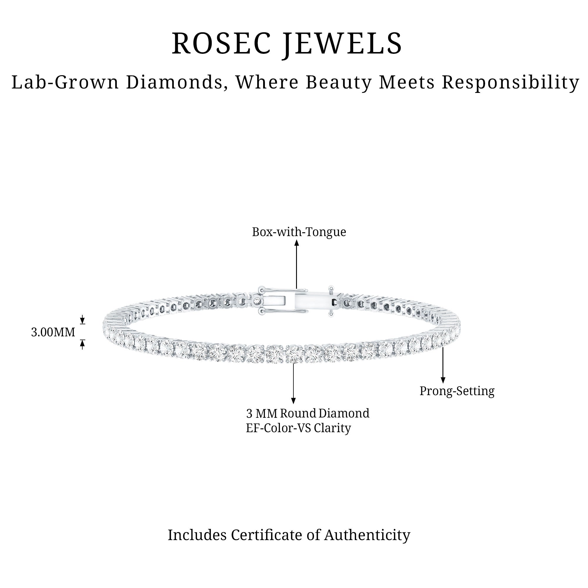 Certified Lab Grown Classic Round Diamond Tennis Bracelet