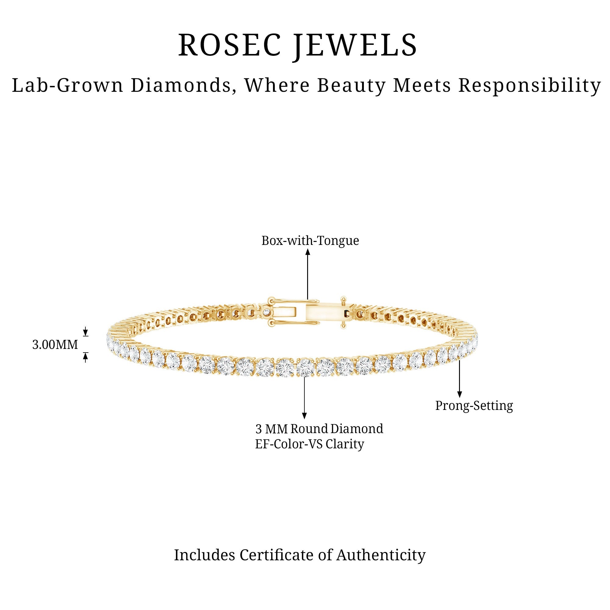 Certified Lab Grown Classic Round Diamond Tennis Bracelet