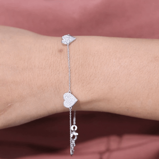Pave Set Lab Grown Diamond Heart Bracelet for Women