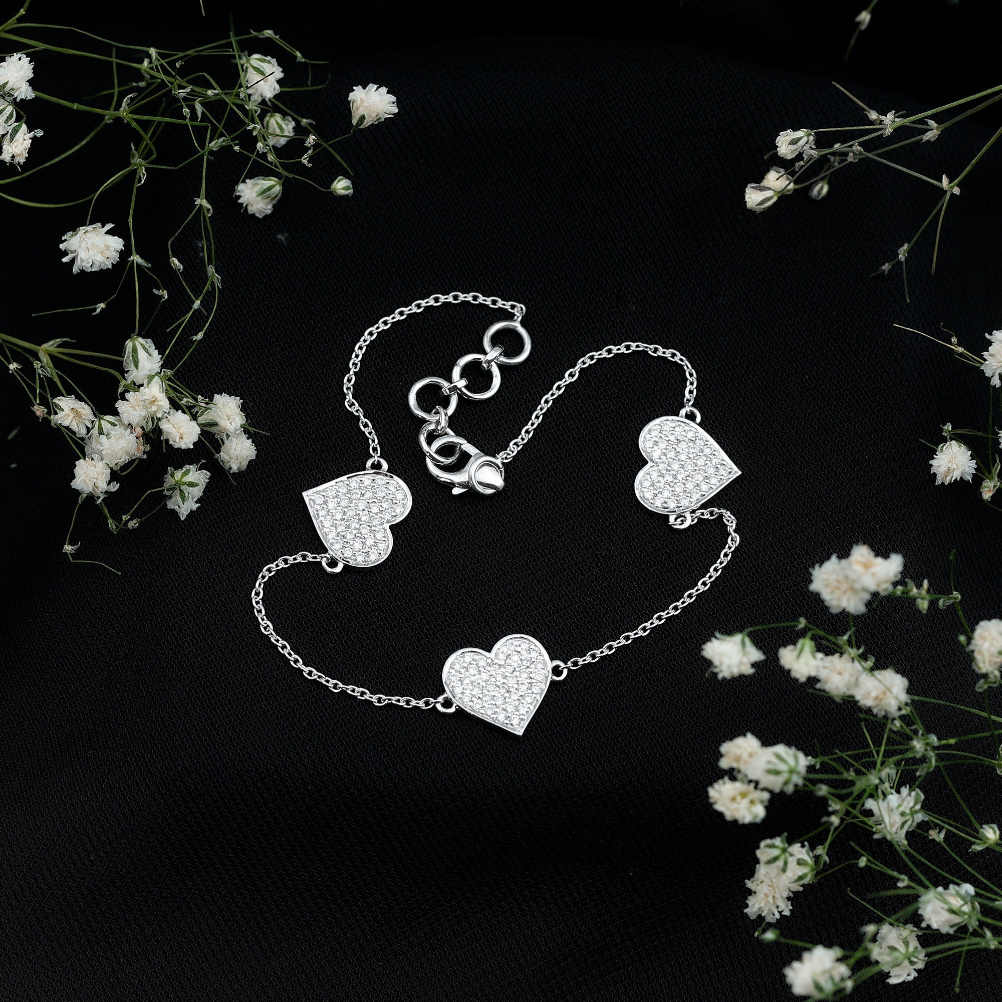 Pave Set Lab Grown Diamond Heart Bracelet for Women