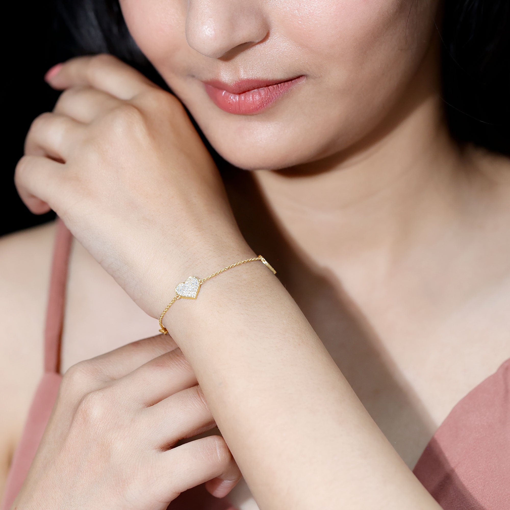 Pave Set Lab Grown Diamond Heart Bracelet for Women