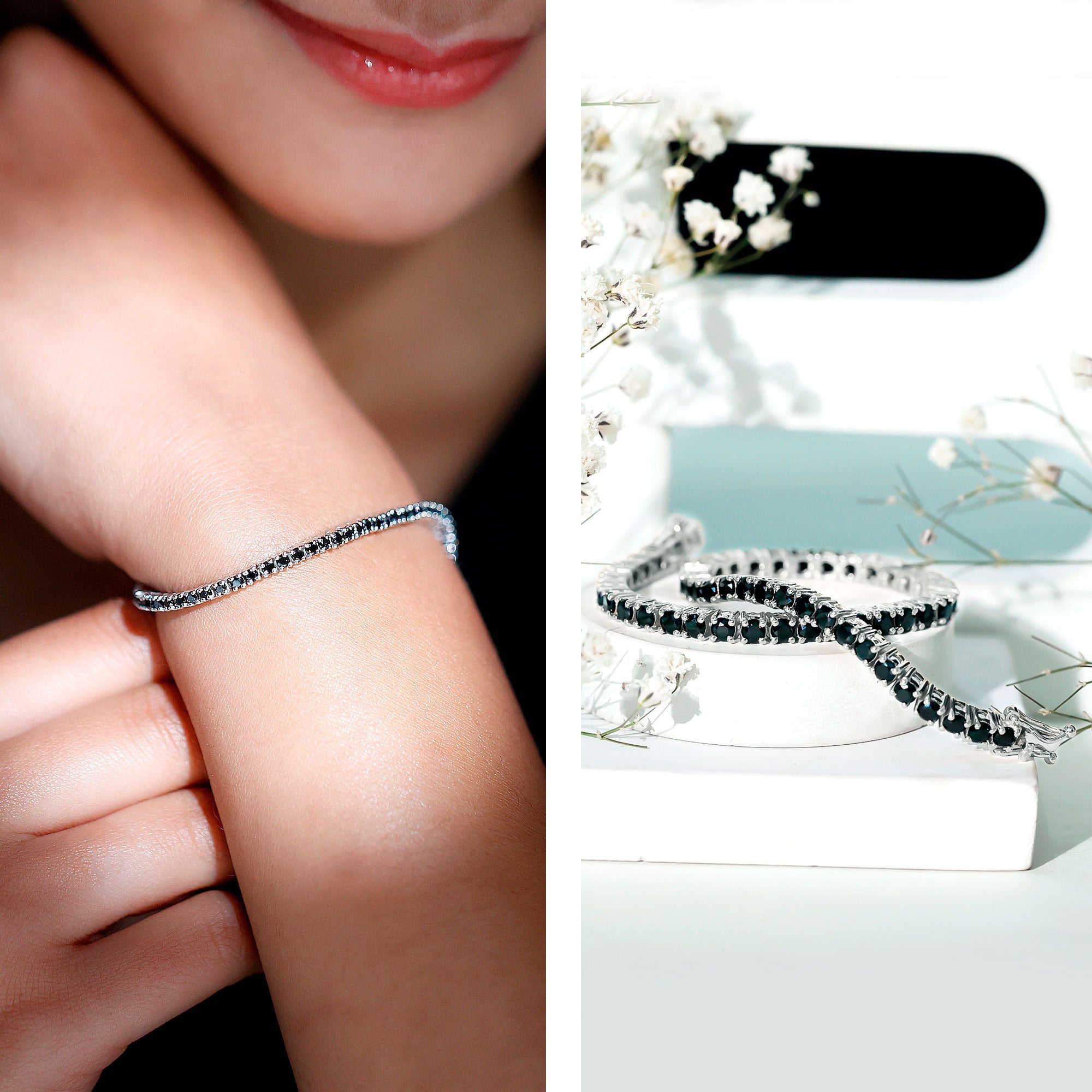 Certified Round Cut Lab Grown Black Diamond Tennis Bracelet