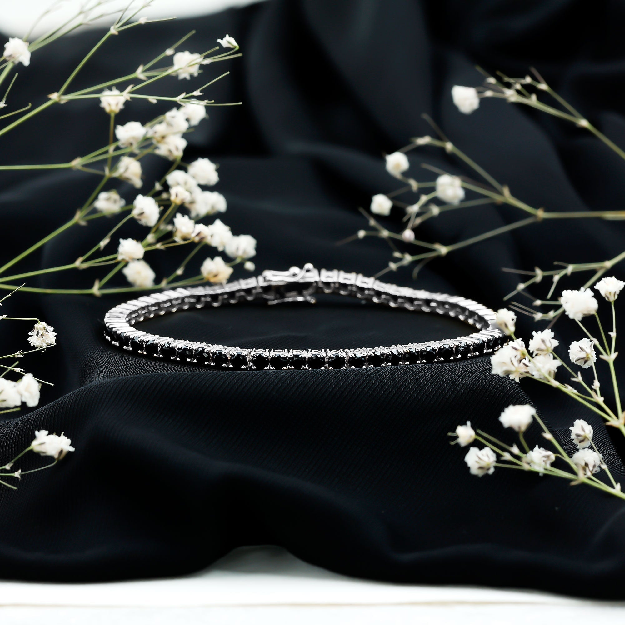 Certified Round Cut Lab Grown Black Diamond Tennis Bracelet