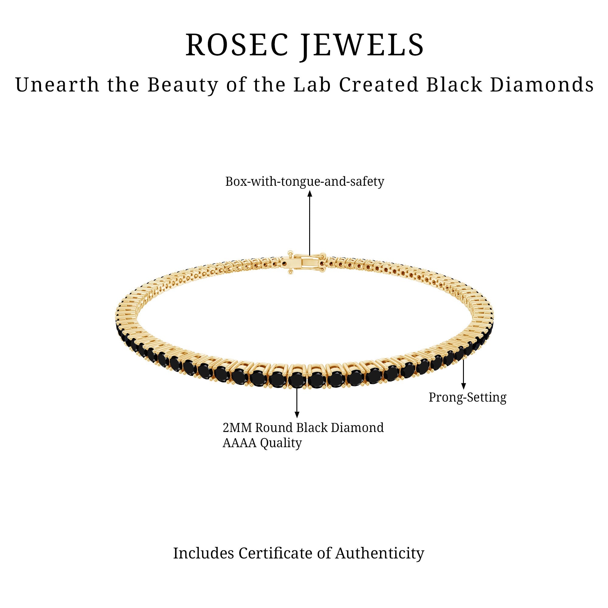 Certified Round Cut Lab Grown Black Diamond Tennis Bracelet