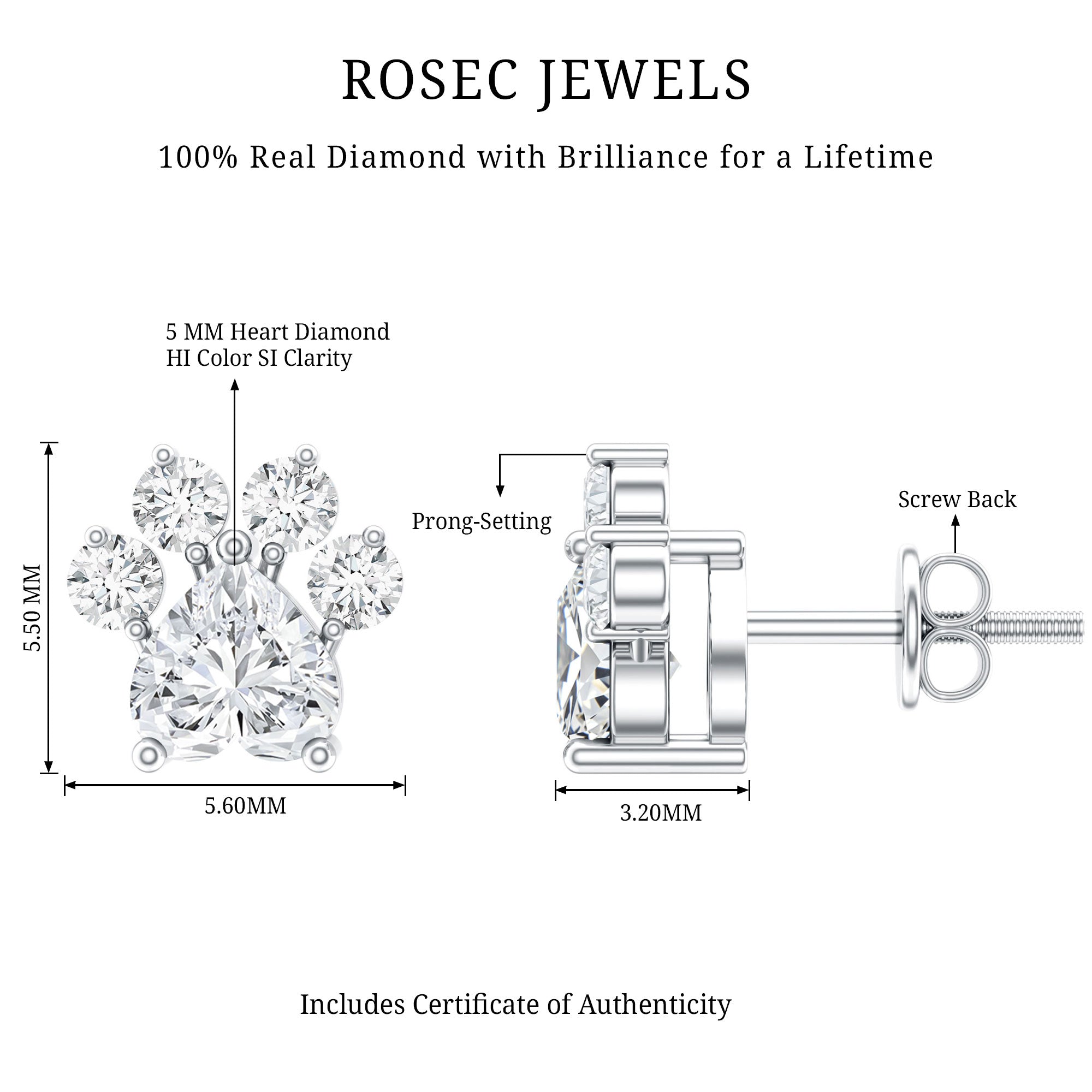 Natural Diamond Paw Stud Earrings for Women
