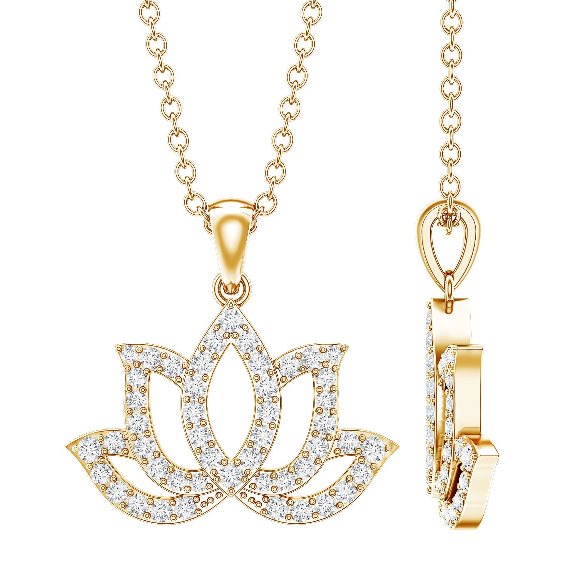 Diamond Lotus Flower Necklace in Pave Setting