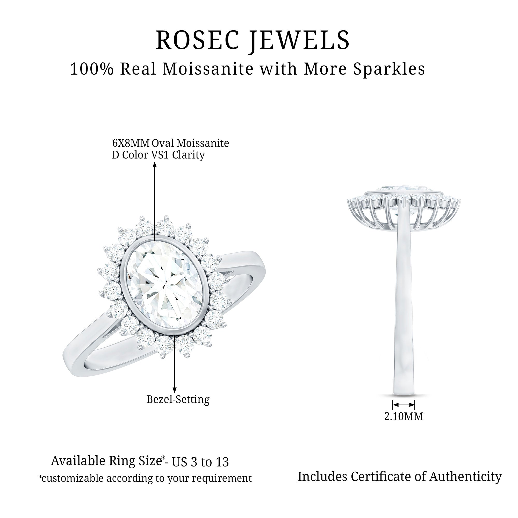 Oval Halo Engagement Ring with Moissanite