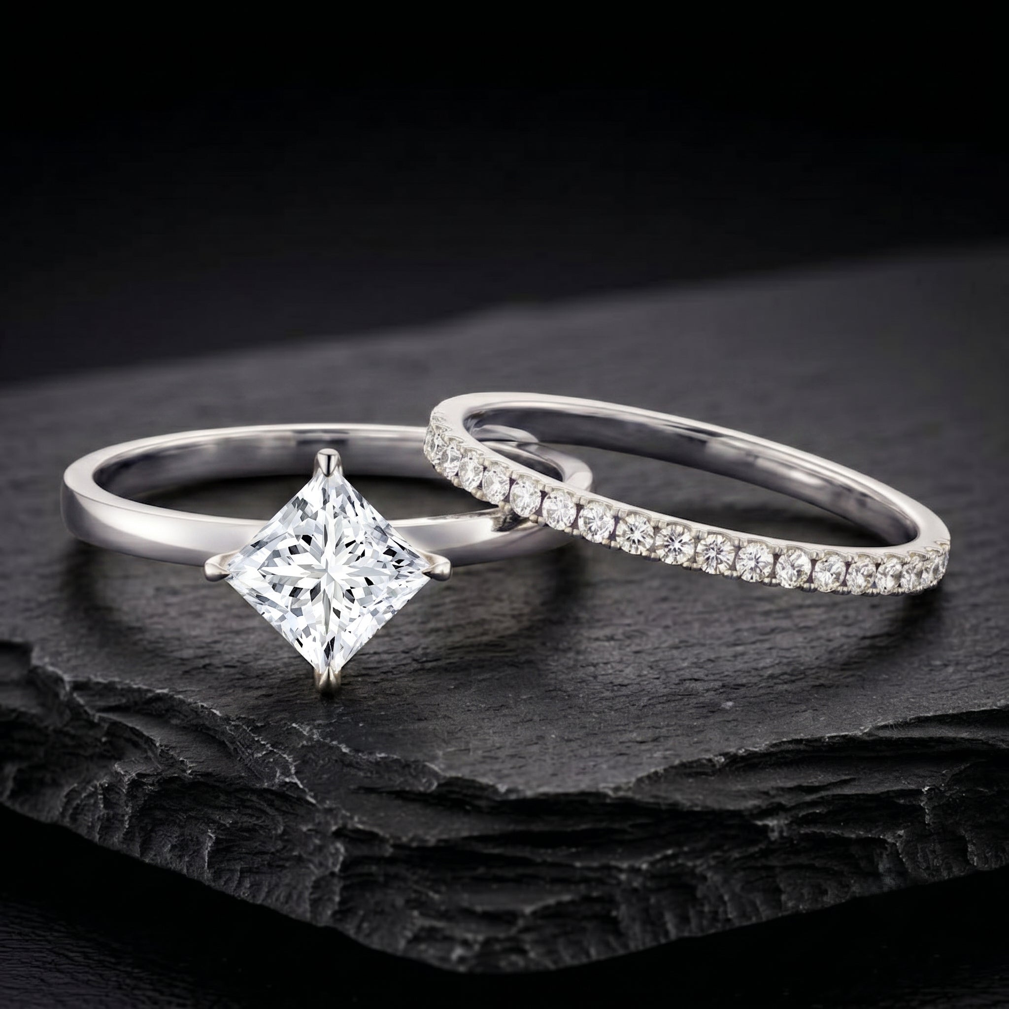 IGI Certified 2 Carat Lab Grown Diamond Princess Cut Bridal Ring Set for Her