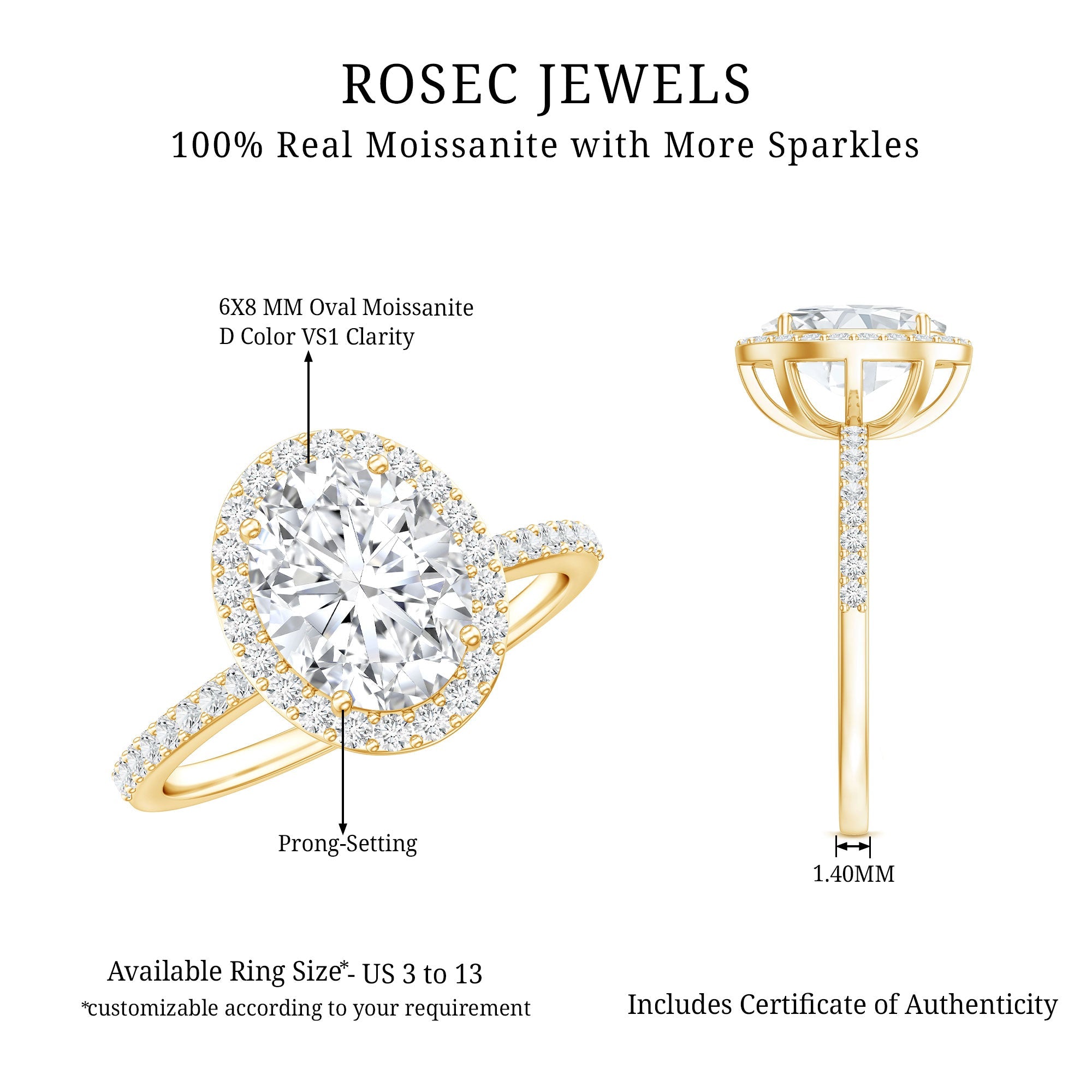 Oval Brilliant Cut Moissanite Classic Engagement Ring
