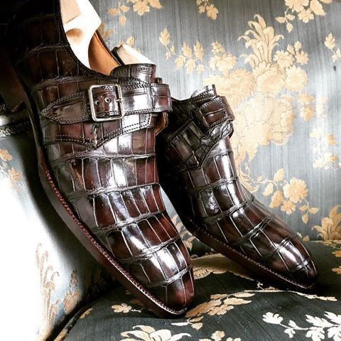 Maurice Raleigh Alligator Monkstrap Shoe - Brown