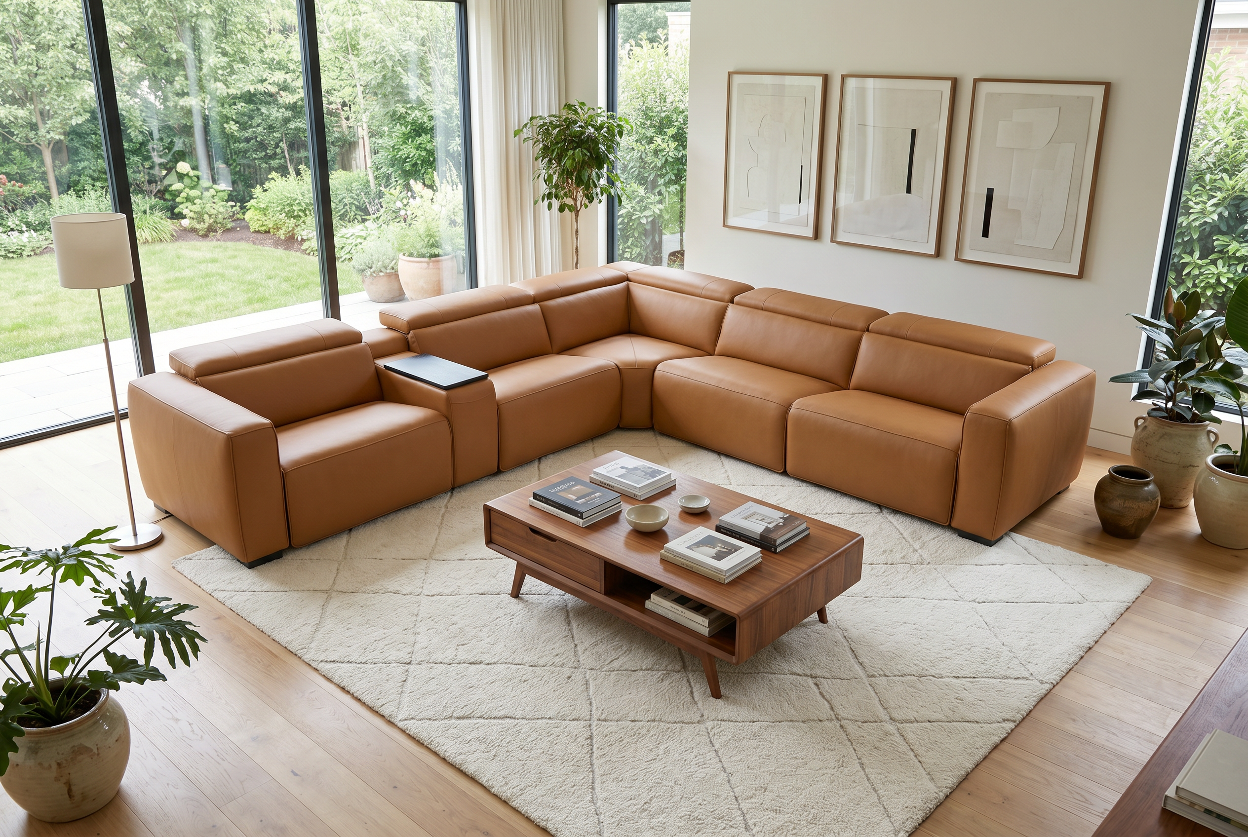 Rally Pro Caramel 6-Piece Power Reclining Sectional with Console and Immersive Sound System
