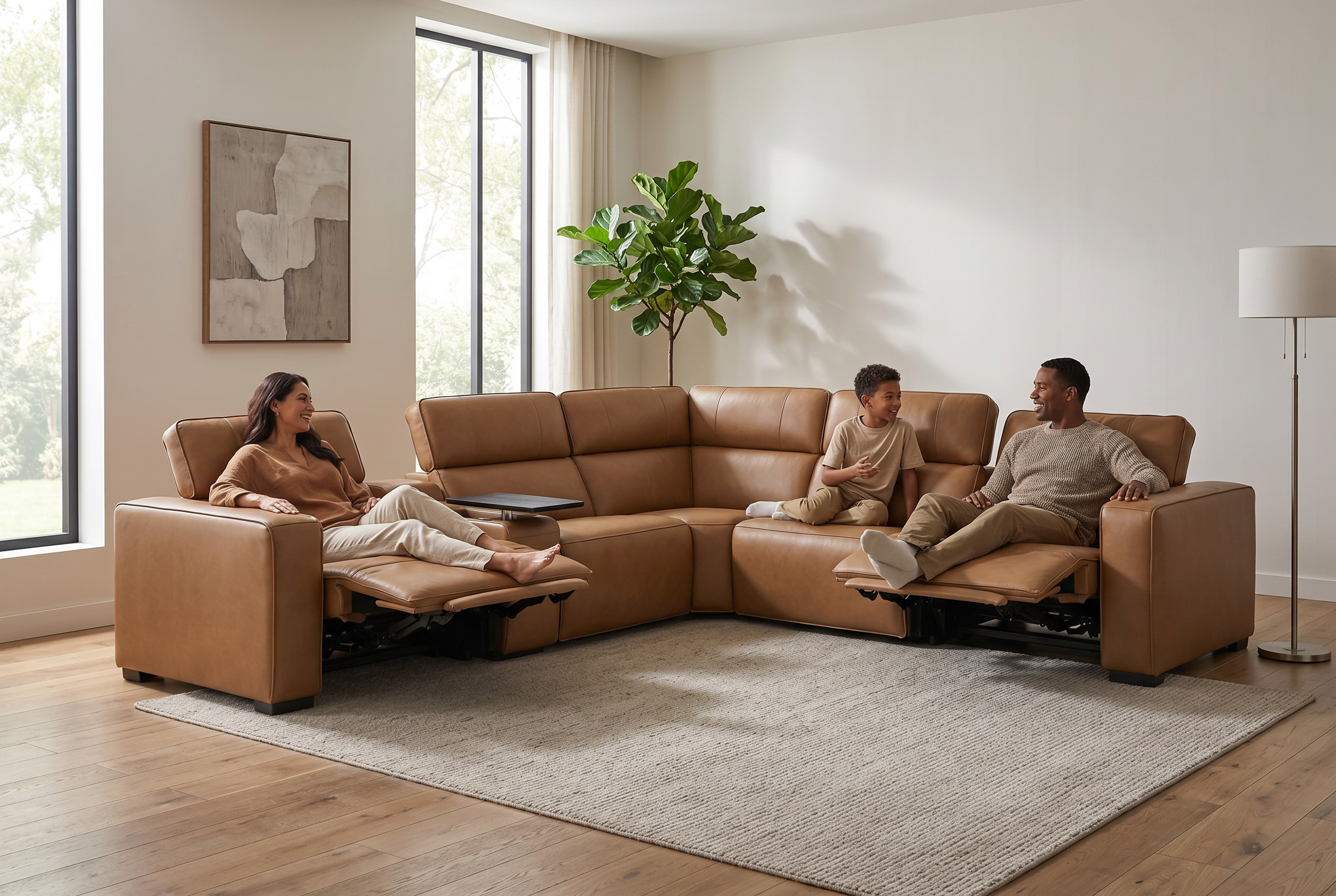 Rally Pro Caramel 6-Piece Power Reclining Sectional with Console and Immersive Sound System