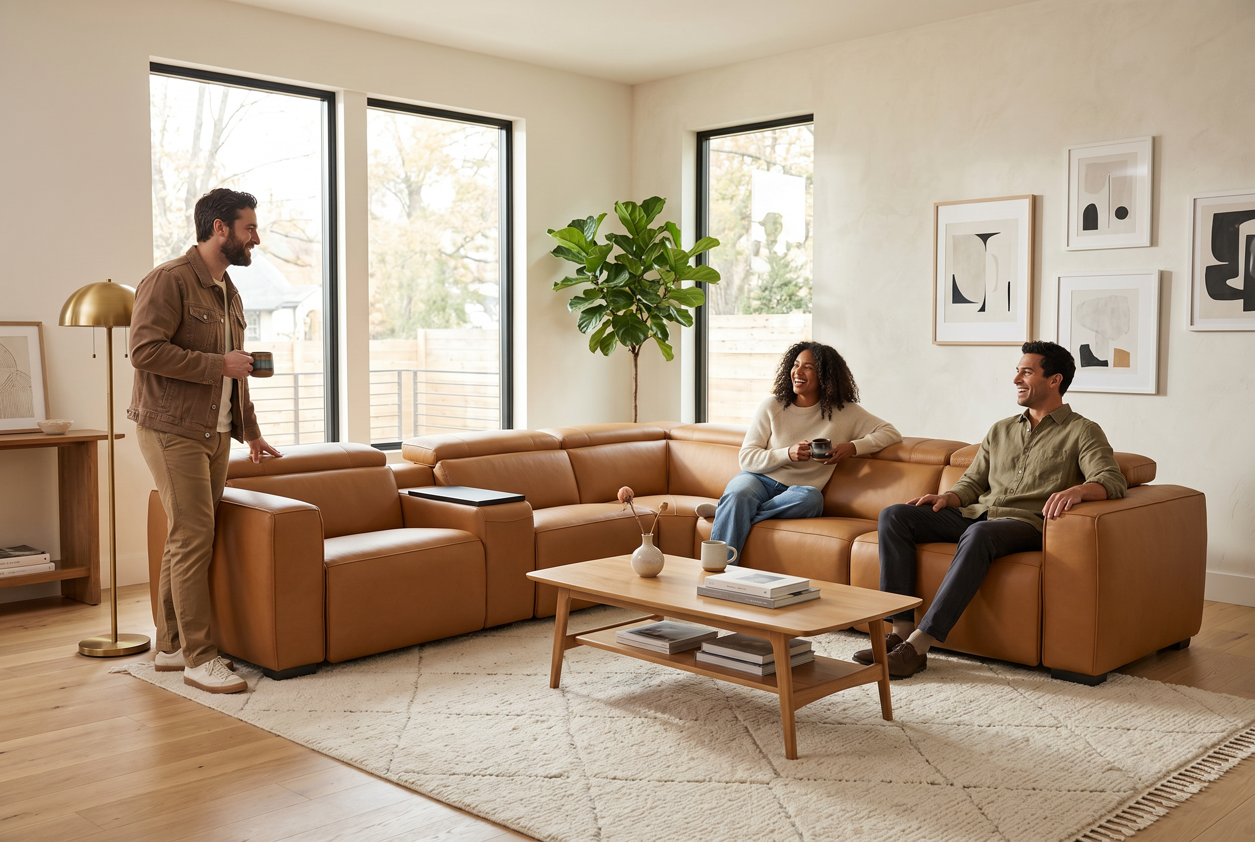 Rally Pro Caramel 6-Piece Power Reclining Sectional with Console and Immersive Sound System