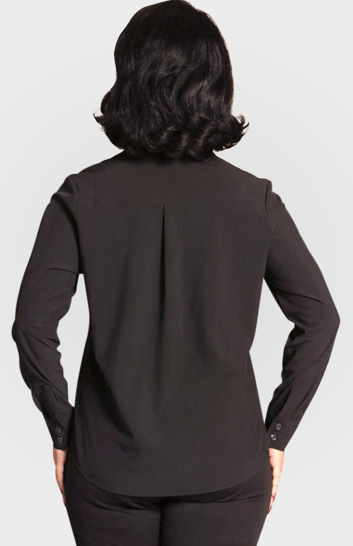 Resort Vee Long Sleeve Popover Shirt - Black
