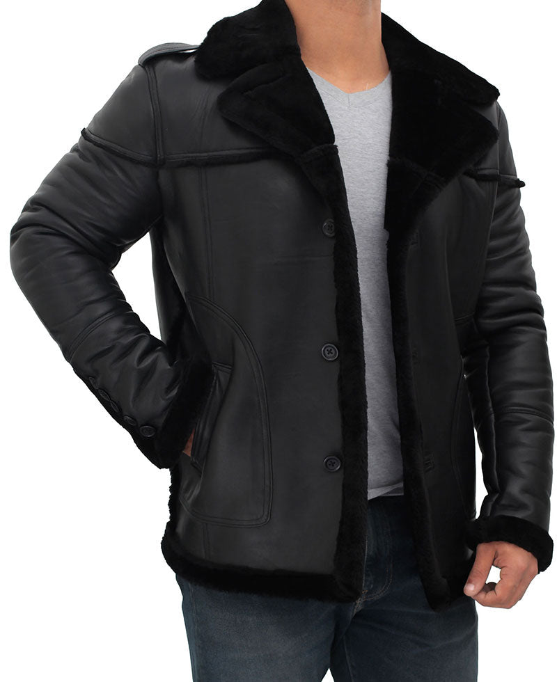 Men’s Black Shearling Winter Leather Jacket