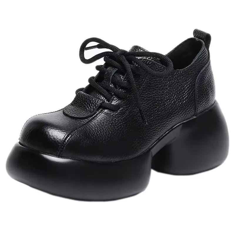 GKTINOO 2026 Spring New Genuine Leather Pumps Thick Soled Women Shoes Retro Comfortable Round Toe Wedges Platform Shoes
