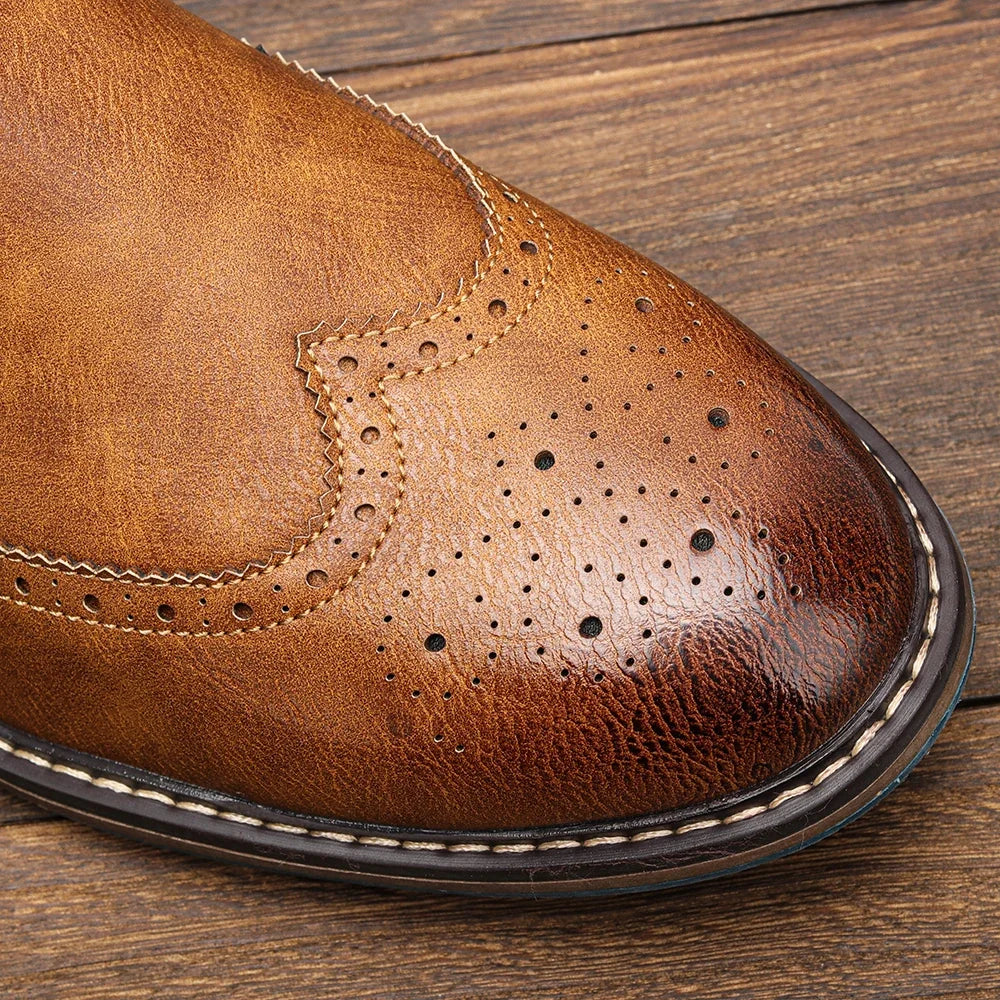 Brogue Chelsea Men's Boots | American Style Comfortable Fashion Leather Boots (Low Heel)