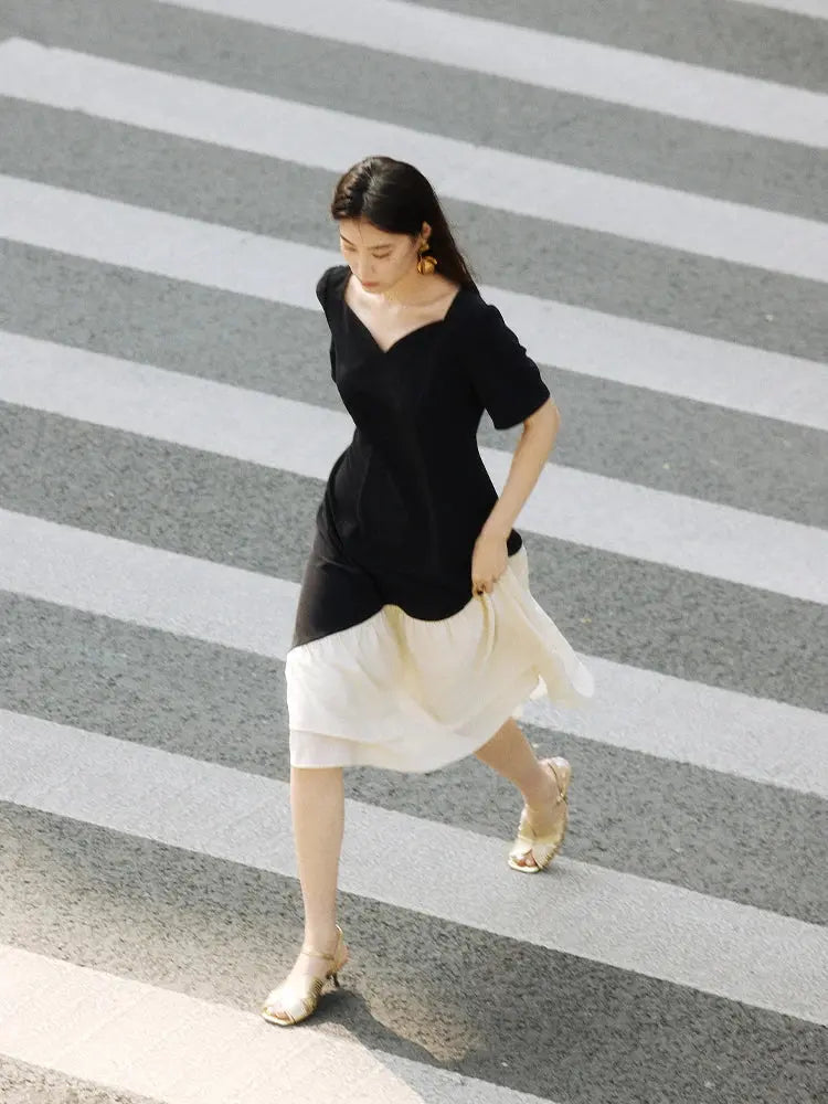 Elegant Contrast Fishtail Mini Dress for Summer Parties