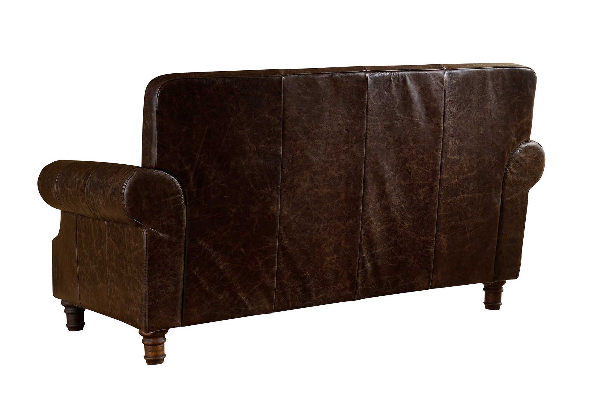 English Rolled Arm Love Seat - Dark Brown Leather