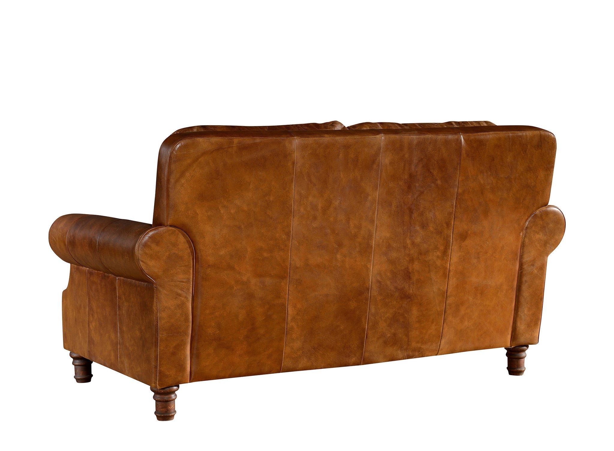 English Rolled Arm Love Seat - Light Brown Leather