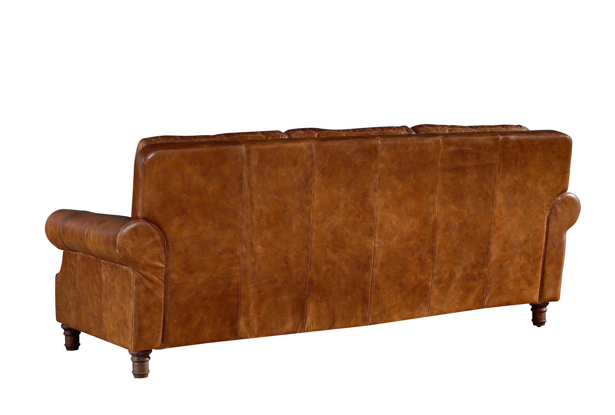 English Rolled Arm Sofa - Light Brown Leather