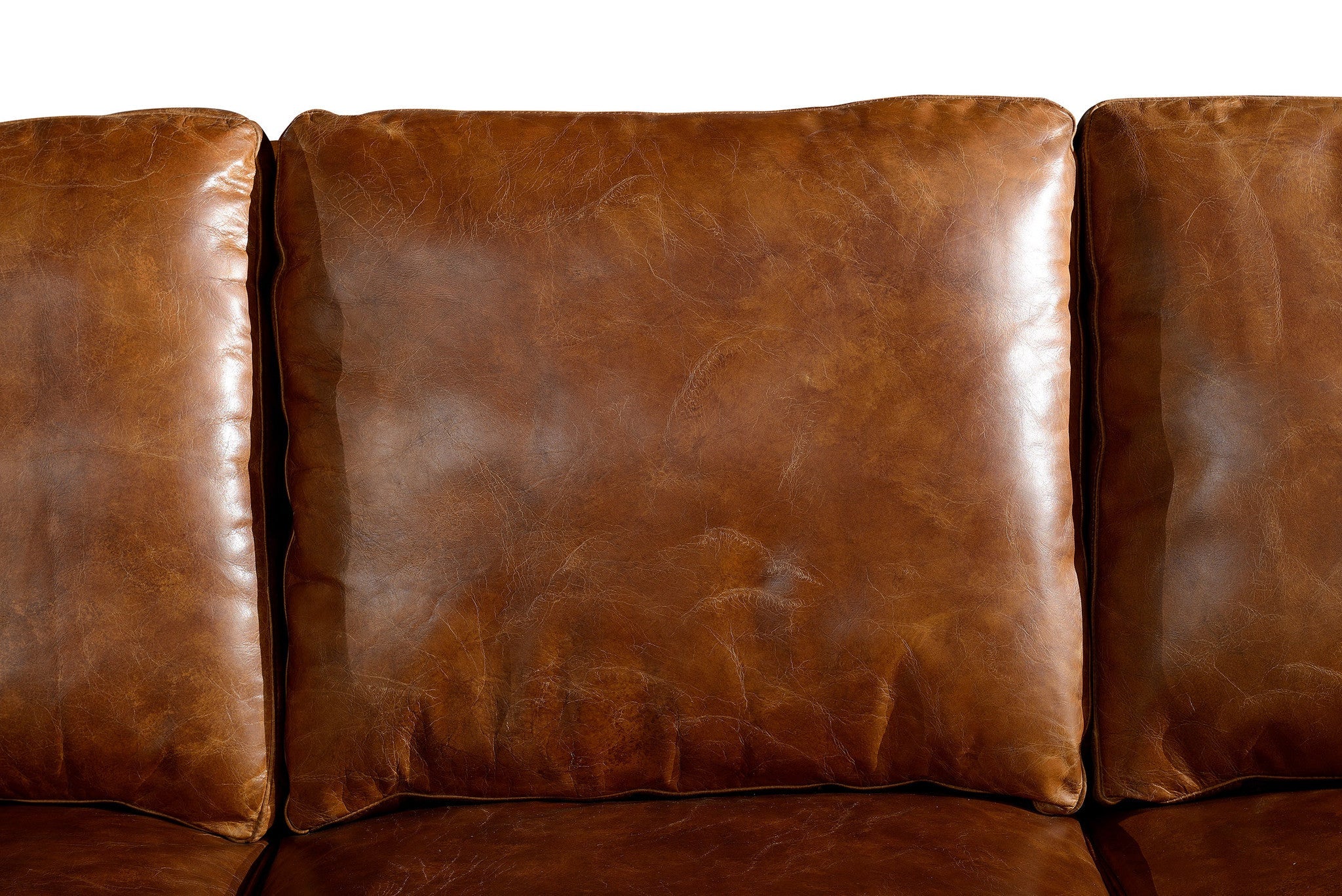 English Rolled Arm Sofa - Light Brown Leather