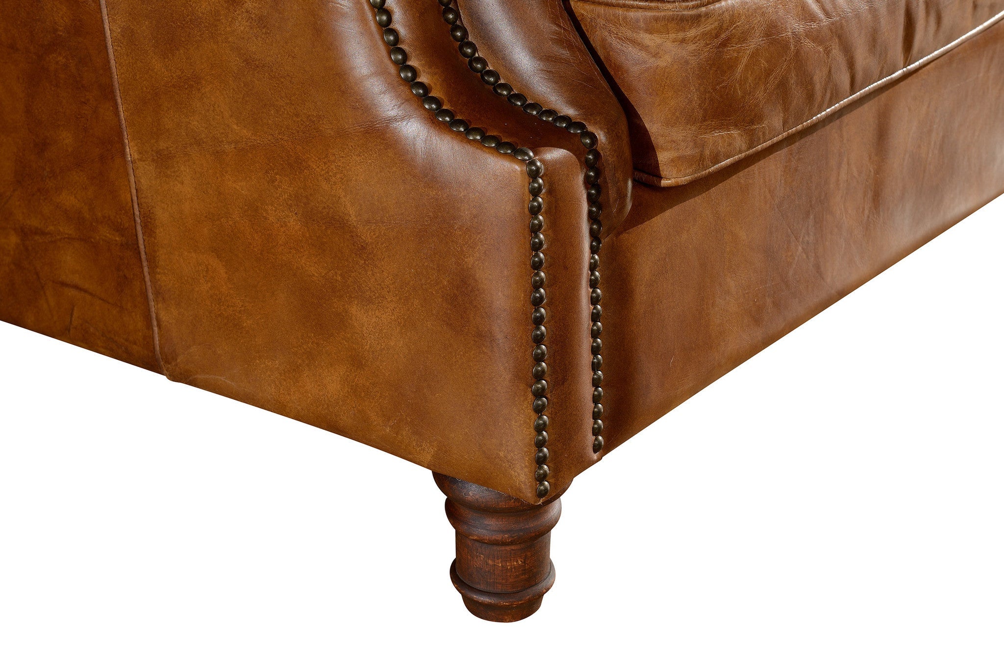 English Rolled Arm Sofa - Light Brown Leather