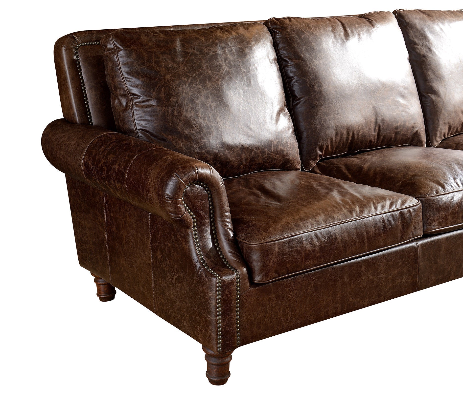 English Rolled Arm Sofa - Dark Brown Leather