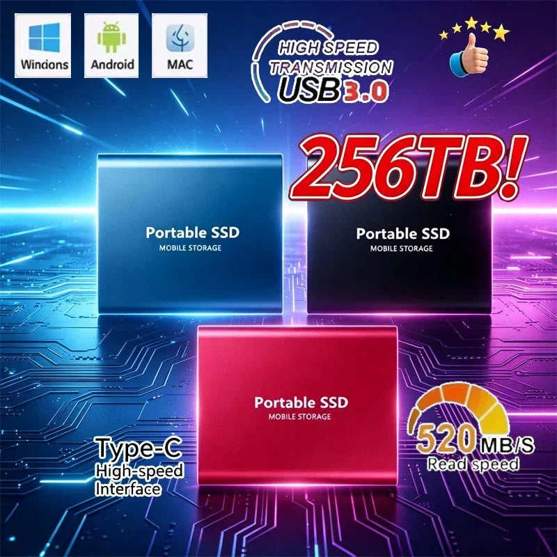 External Hard Drive High Speed Hard Disk 256TB USB3.1 Portable 128TB for Pc/Laptop/Mac/Phone Solid State Disk