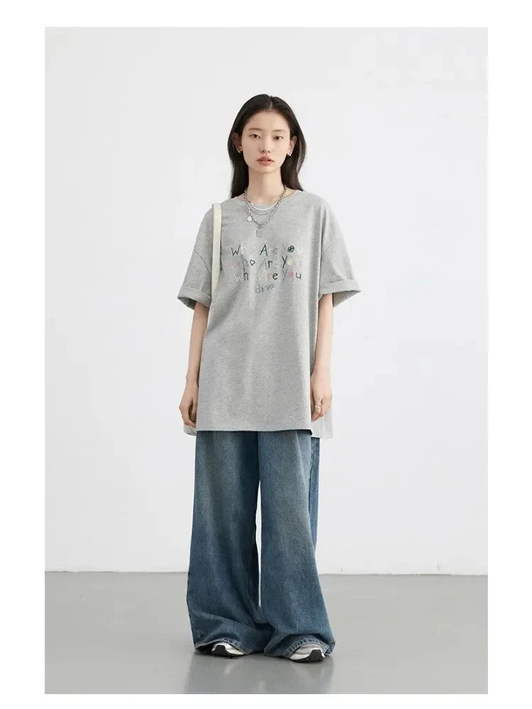 Women’s Embroidered Letter T-Shirt Loose Summer Top