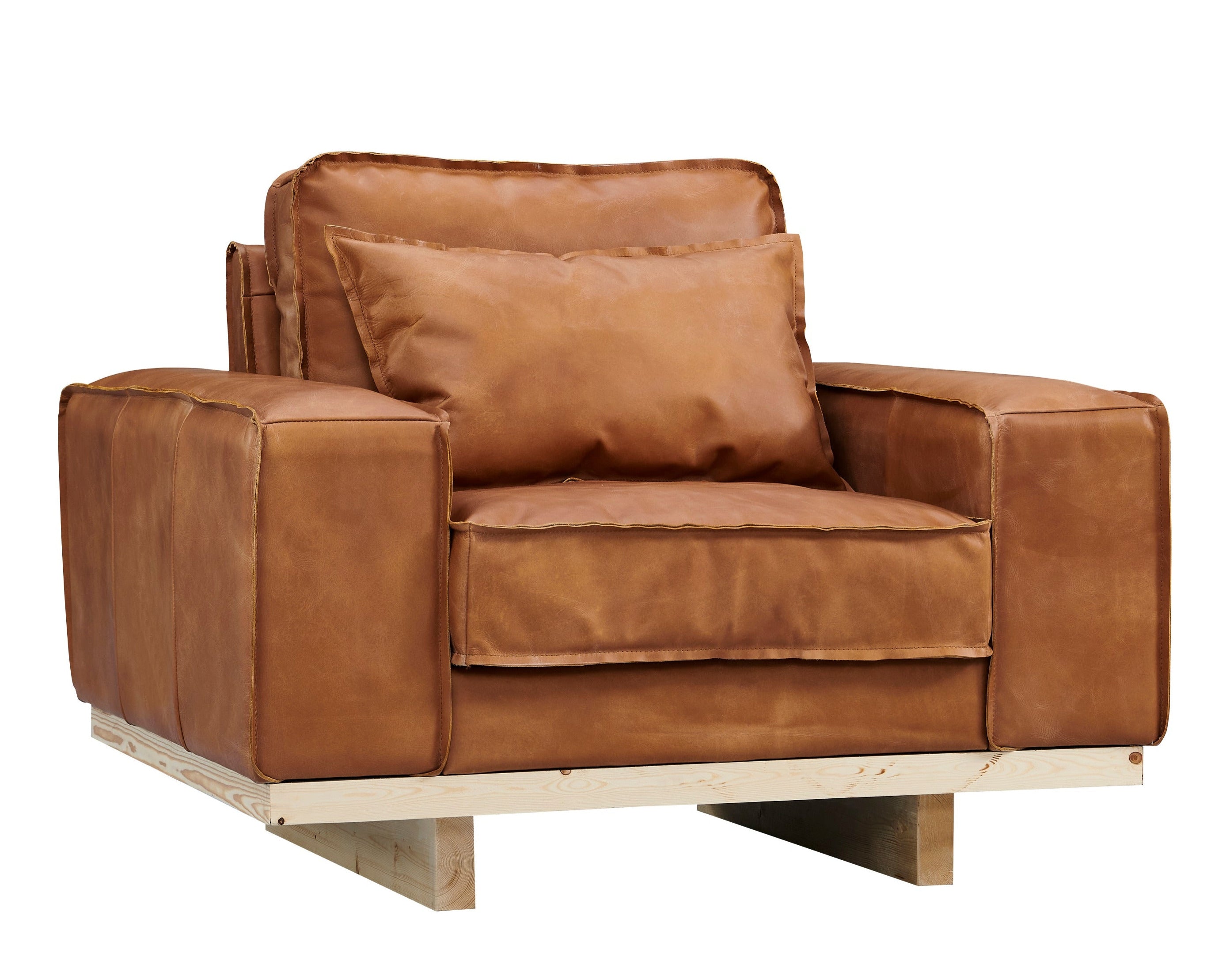Wainscot Top Grain Leather Arm Chair - Light Chestnut