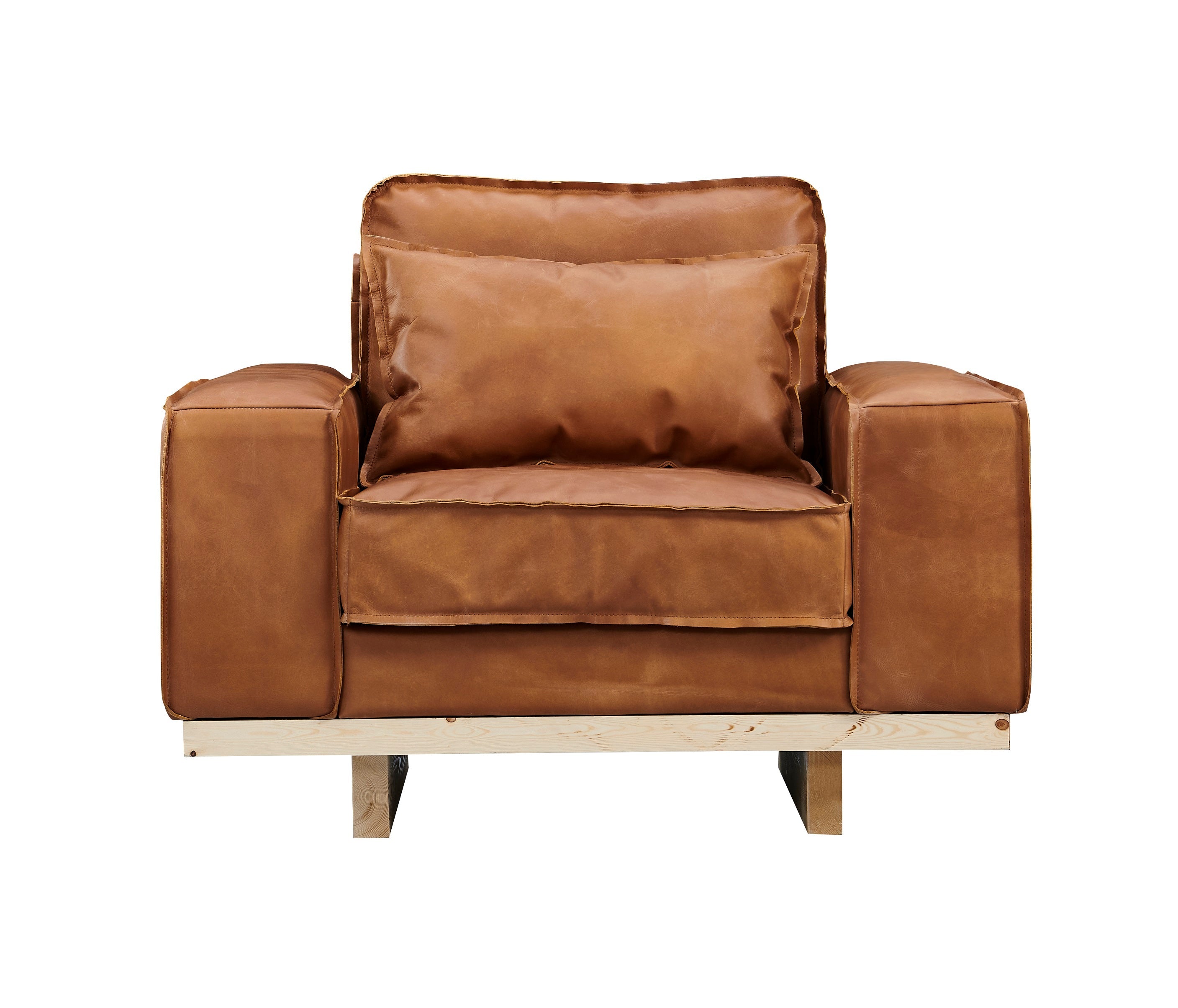 Wainscot Top Grain Leather Arm Chair - Light Chestnut