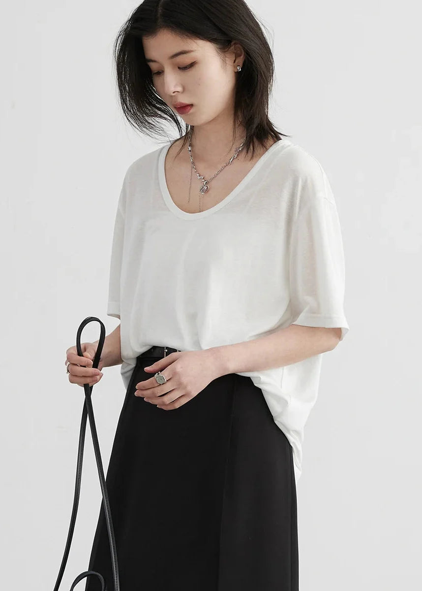 Loose Casual T-Shirt - Basic Short Sleeve Summer Tee