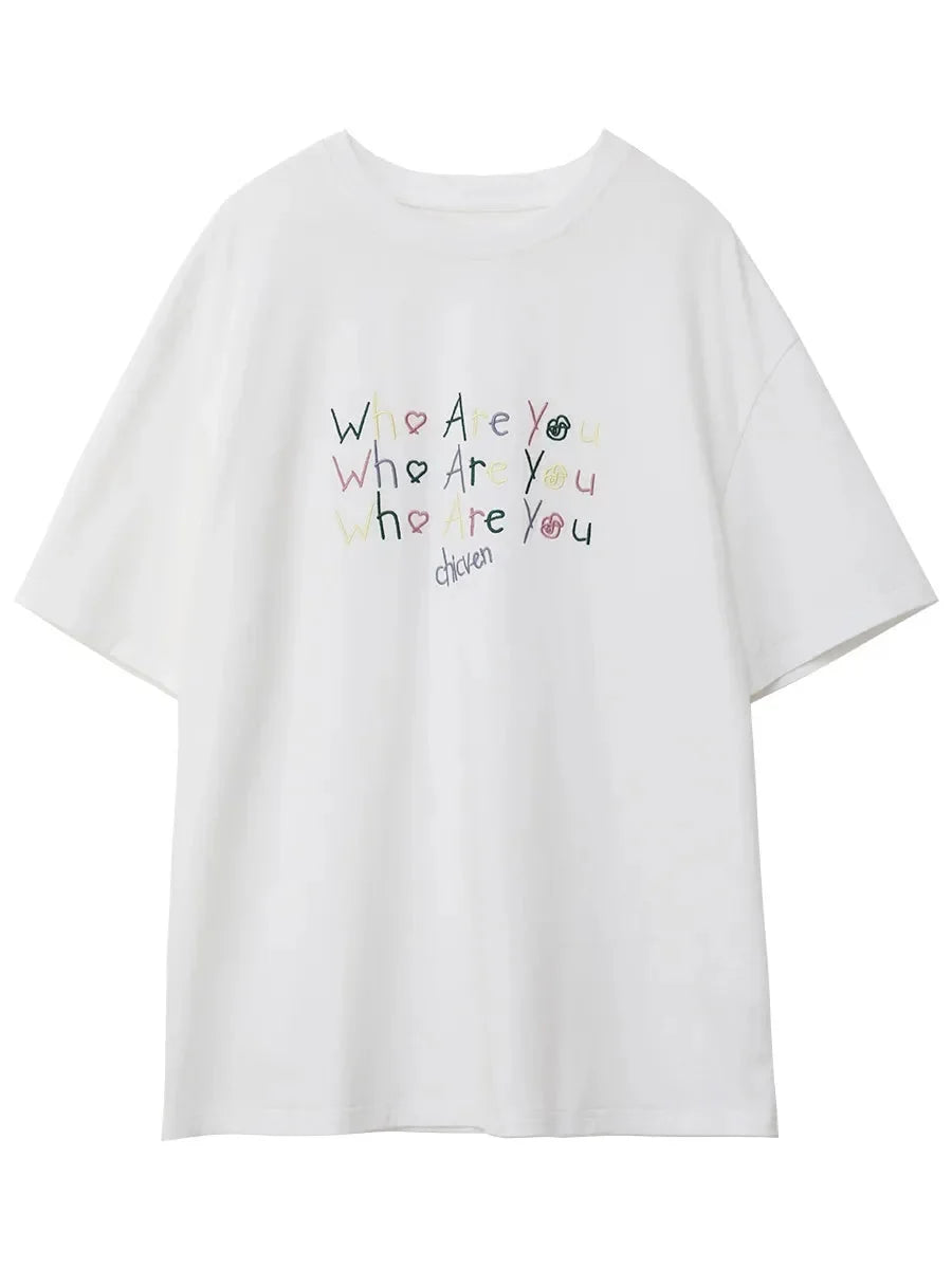Women’s Embroidered Letter T-Shirt Loose Summer Top