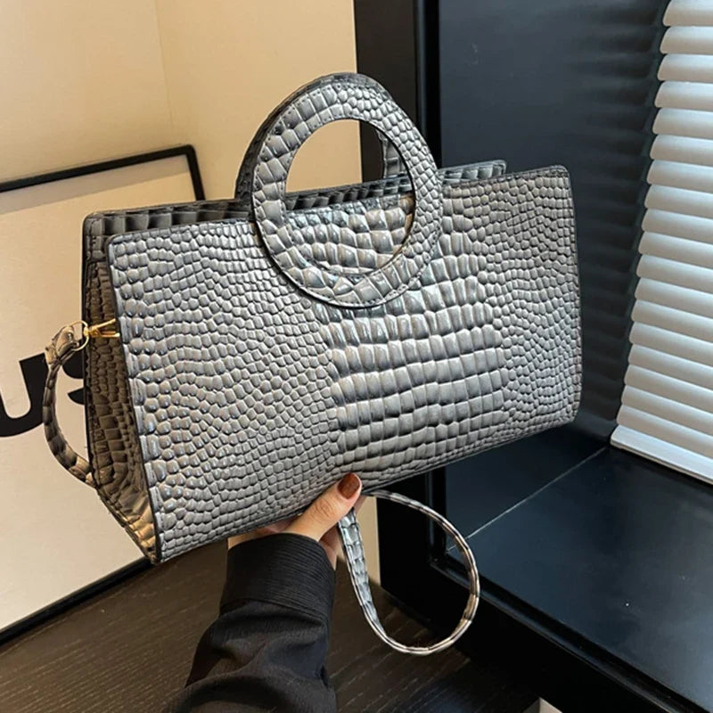 Luxury Crocodile Pattern Women's Handbag | Fashion Shoulder & Crossbody Bag (Famous Brand Designer PU Leather, Large Capacity)