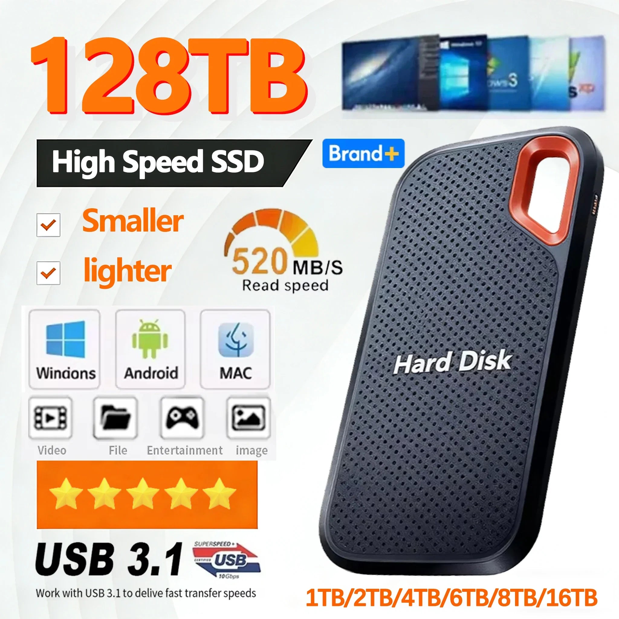 High Speed External Solid State Drive 1TB Portable SSD External Hard Drive 128TB External Hard Disk Hard drive For Laptop Mac PC